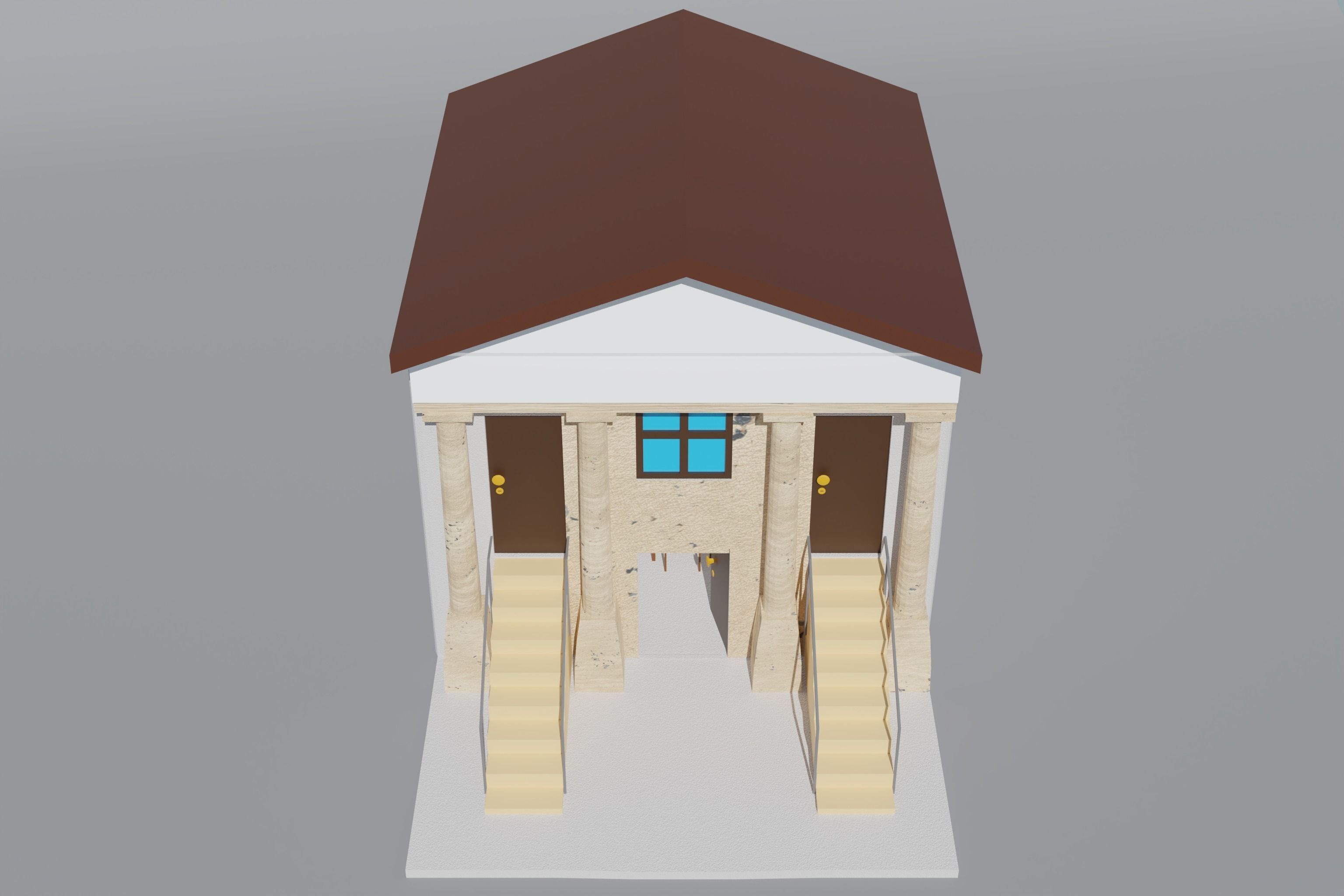 house building with stairs leading up to it 3D model_3