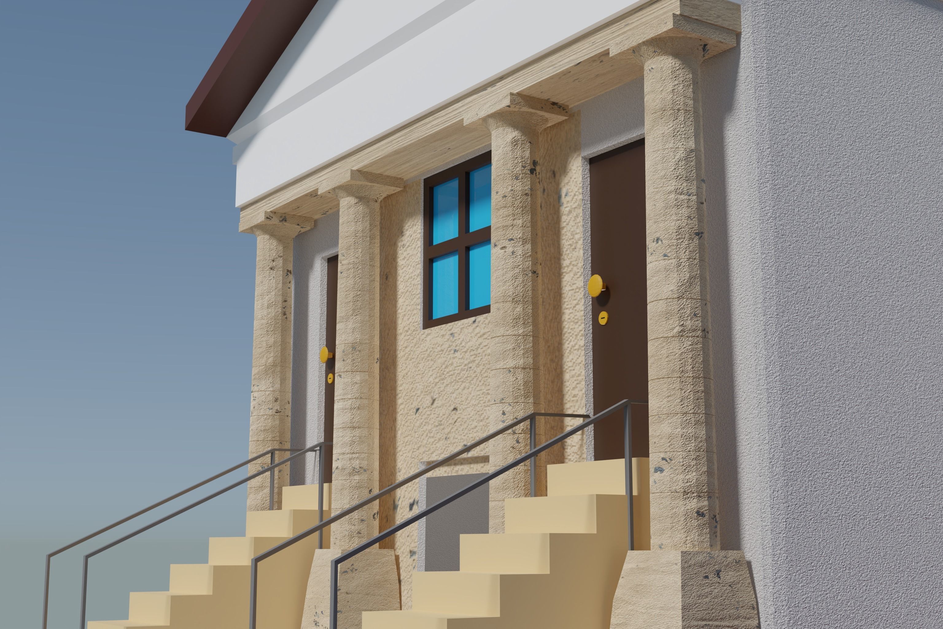 house building with stairs leading up to it 3D model_8