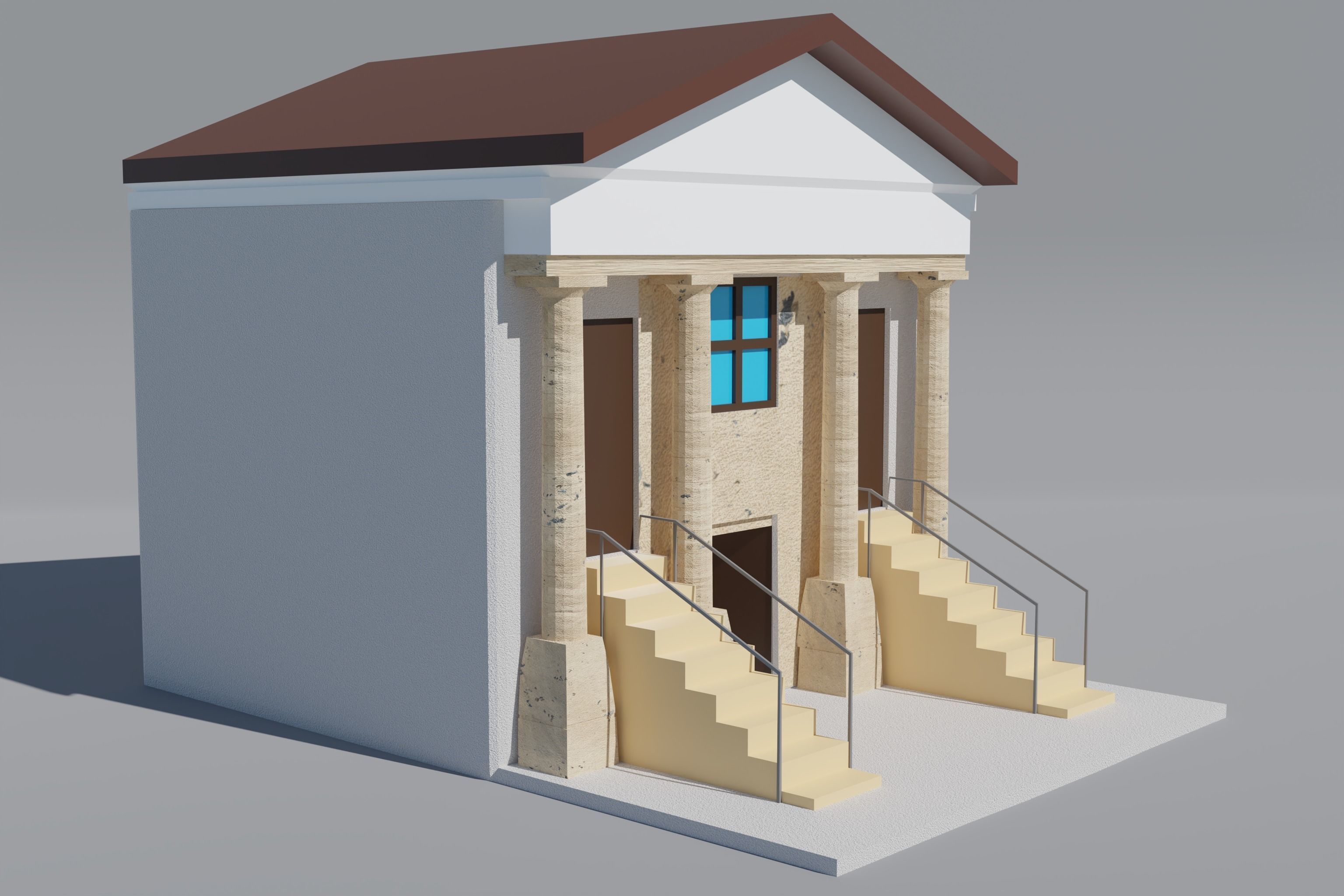 house building with stairs leading up to it 3D model_1
