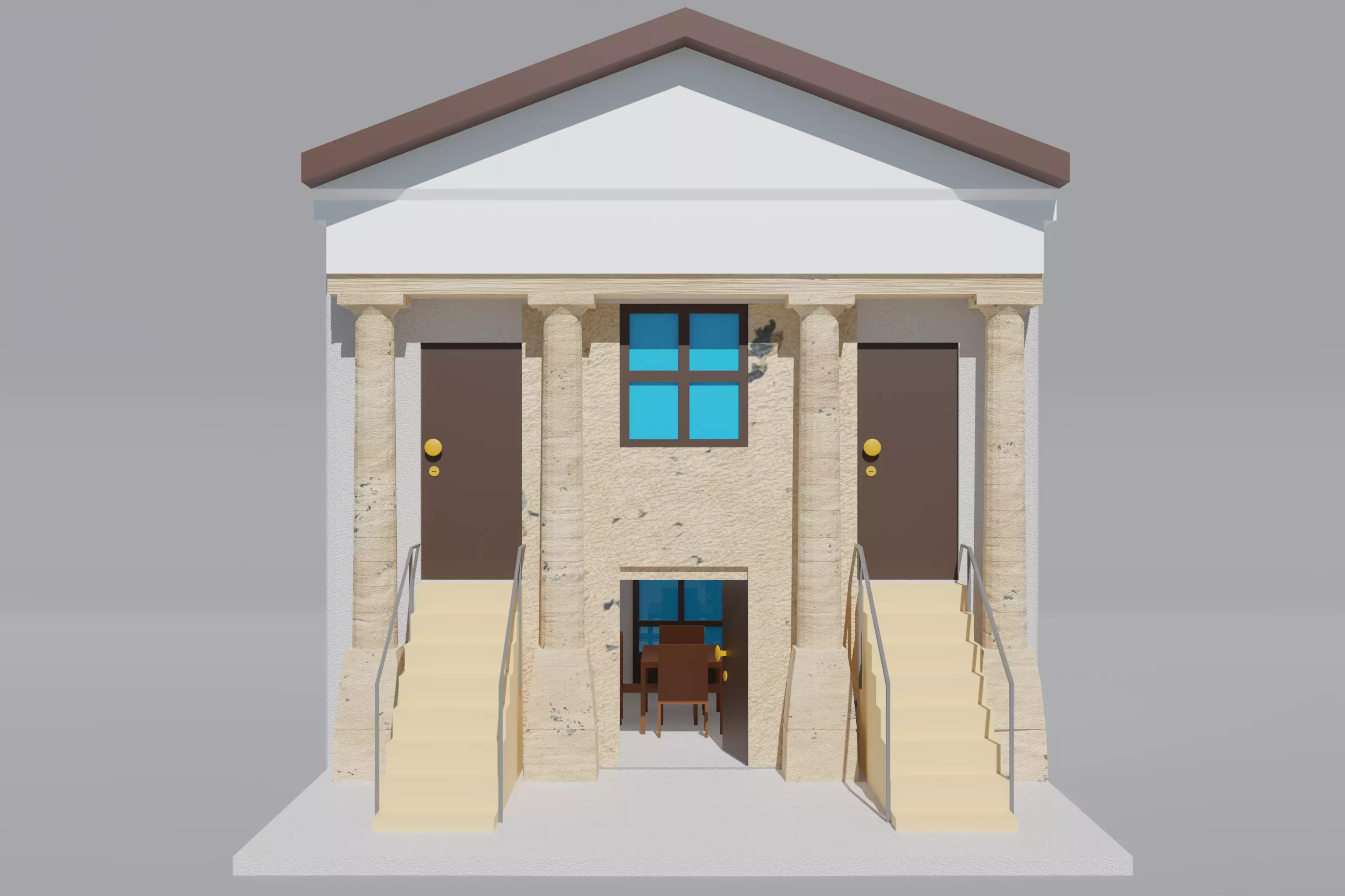 house building with stairs leading up to it 3D model_0