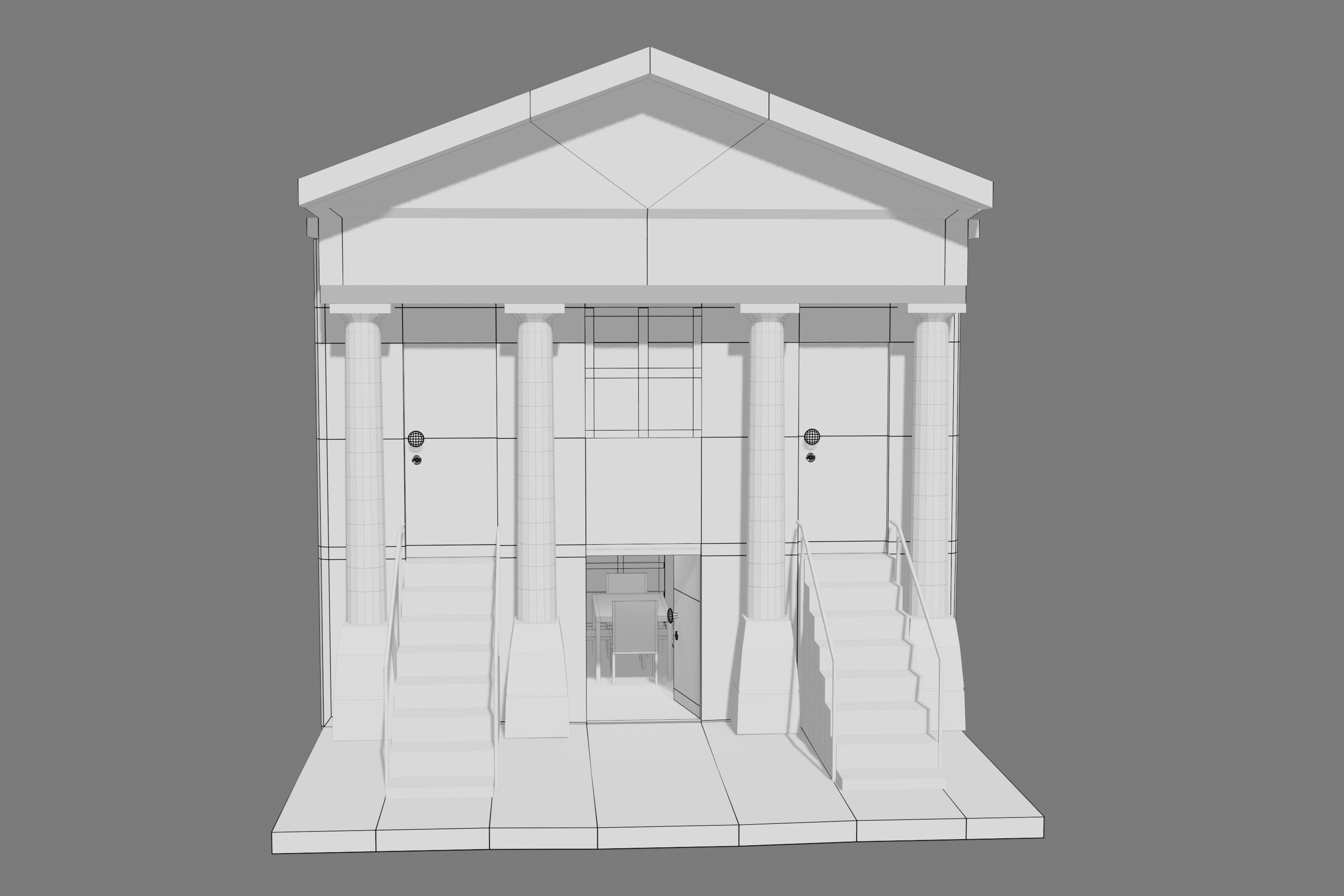 house building with stairs leading up to it 3D model_9