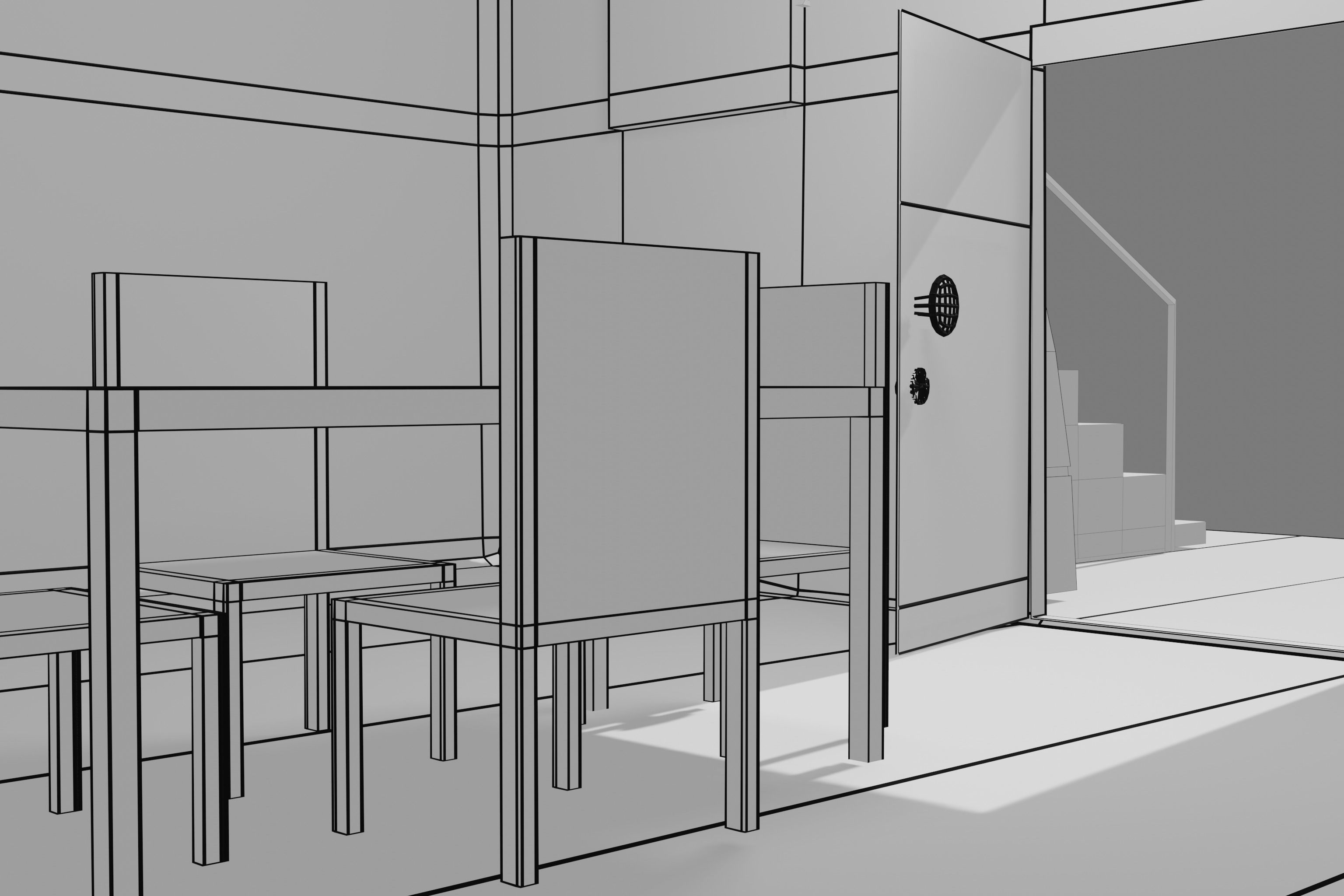 house building with stairs leading up to it 3D model_14