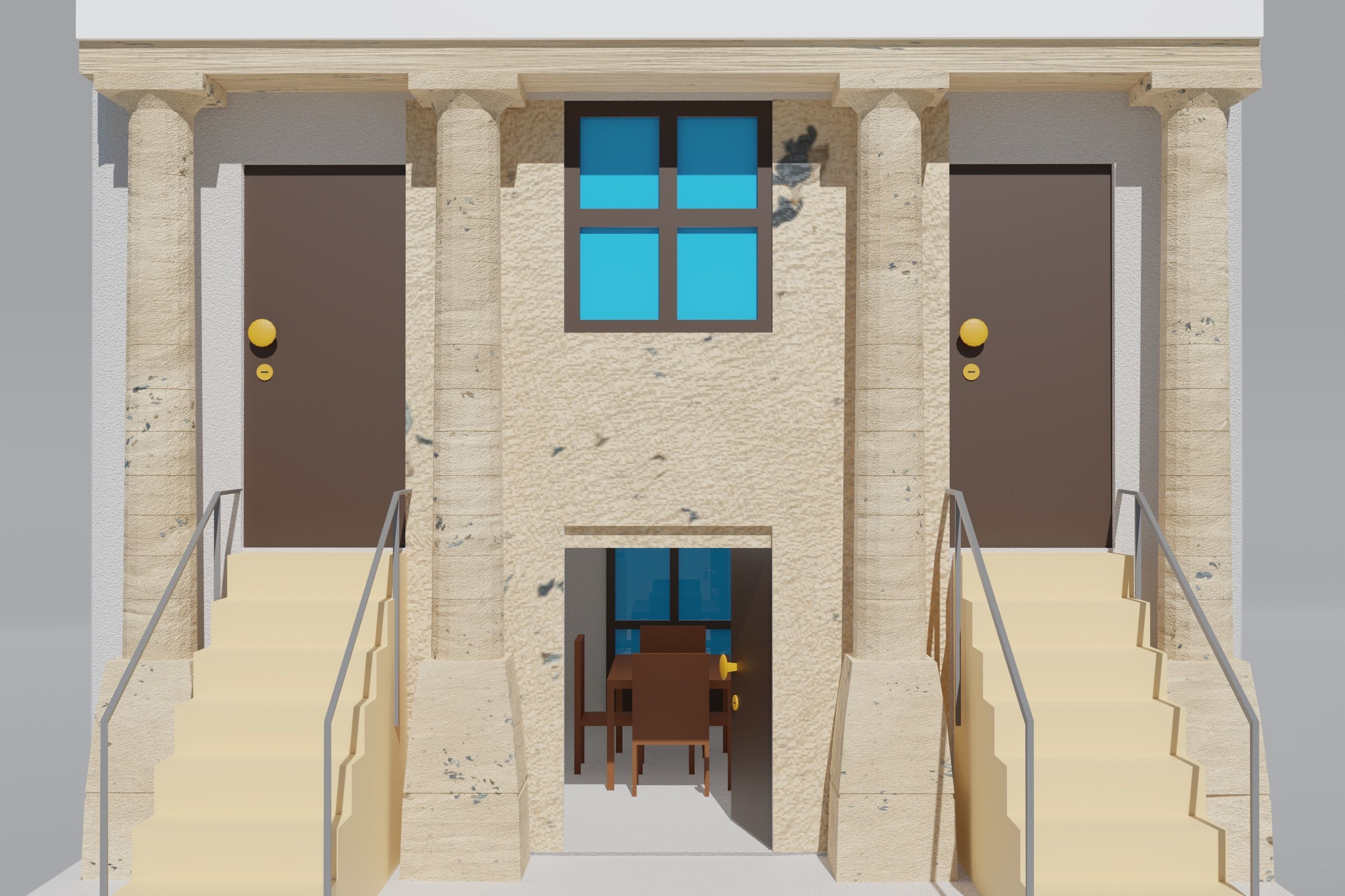 house building with stairs leading up to it 3D model_4