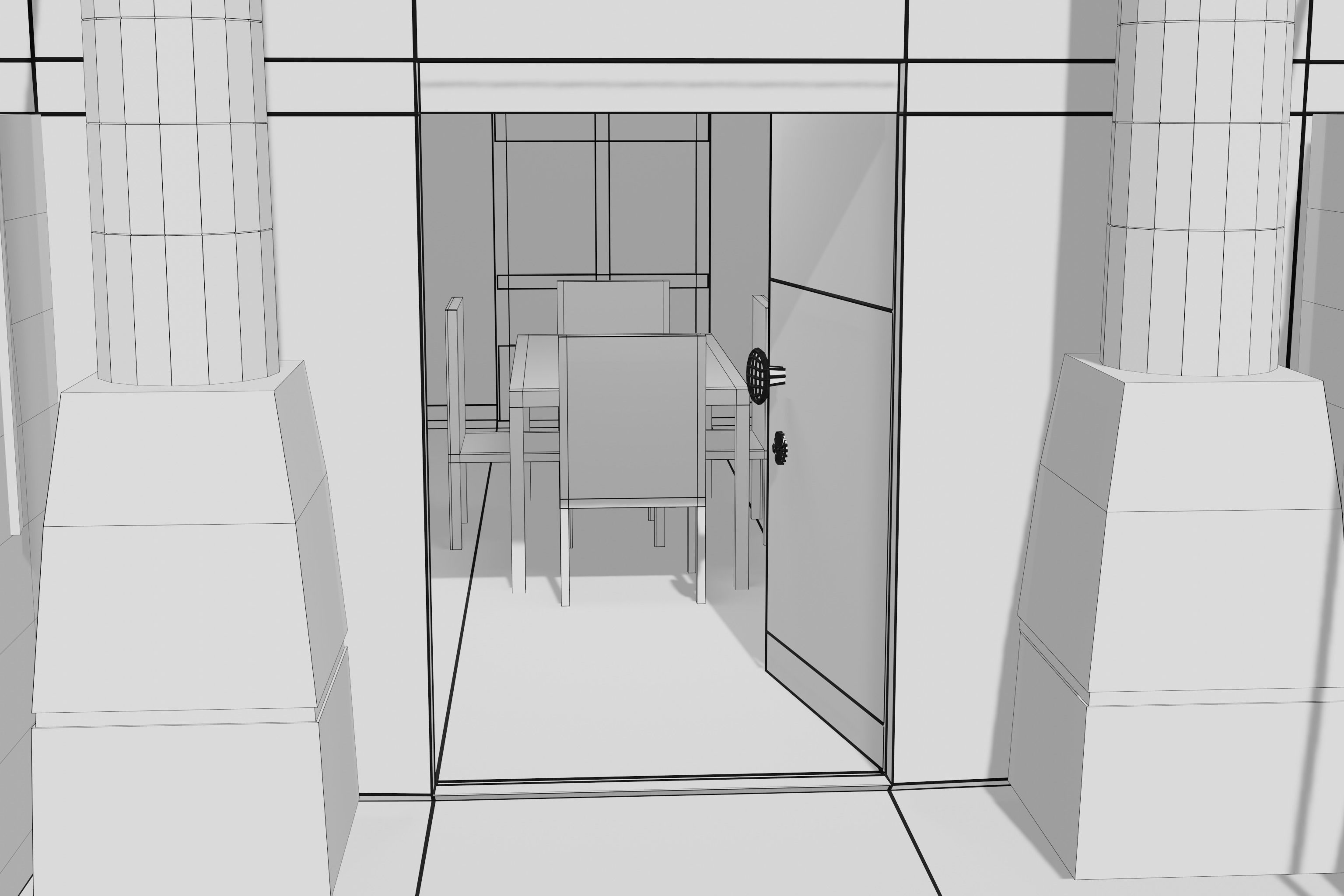 house building with stairs leading up to it 3D model_13