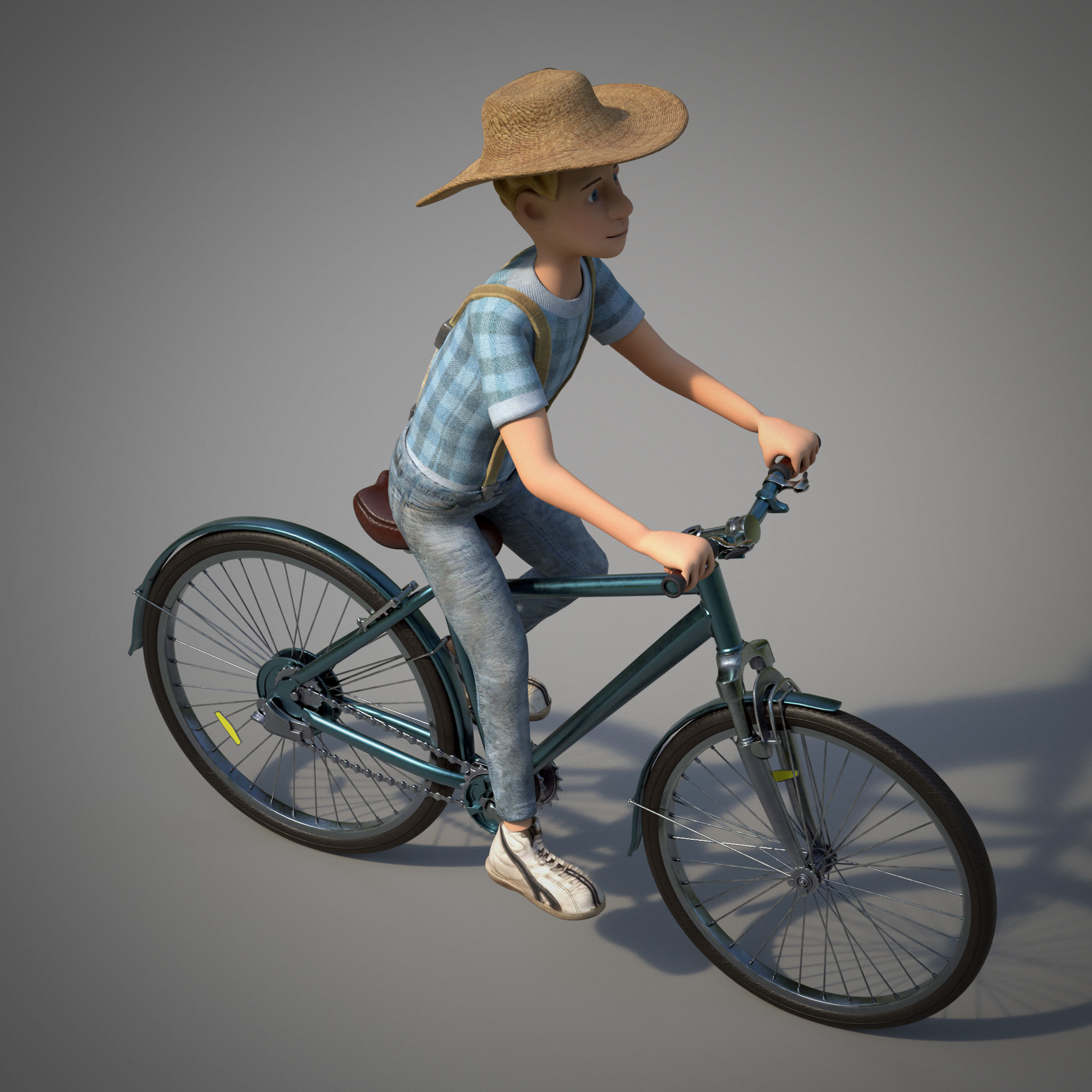 Boy on a bicycle Low-poly 3D model