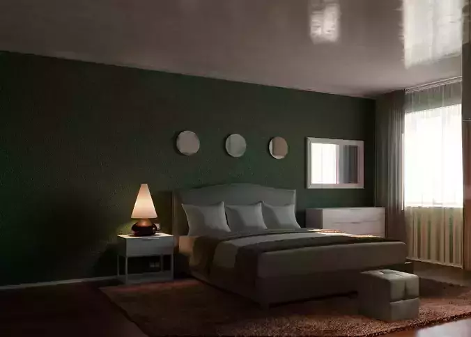Bedroom with walls and furniture