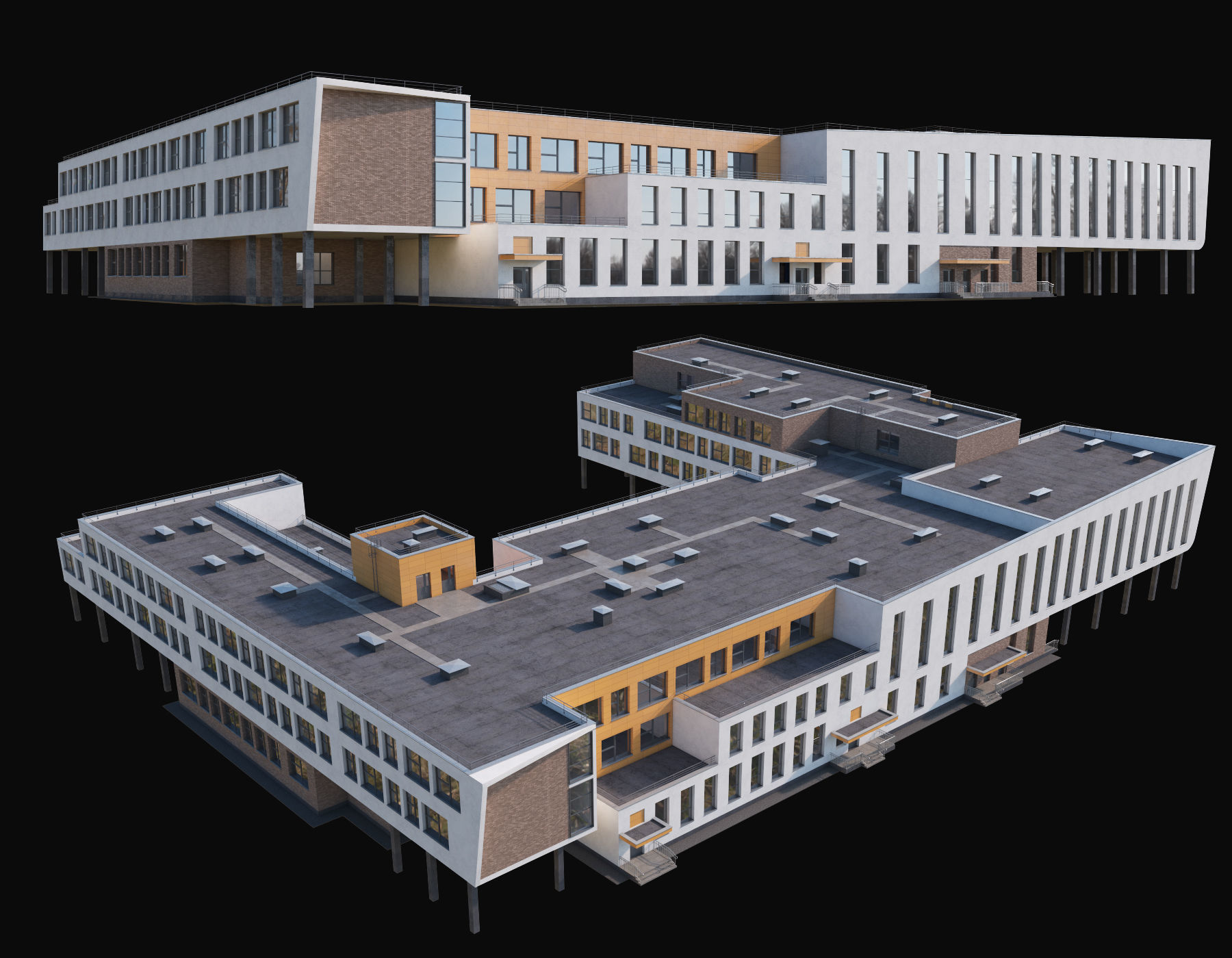 Modern school building 3D model_2