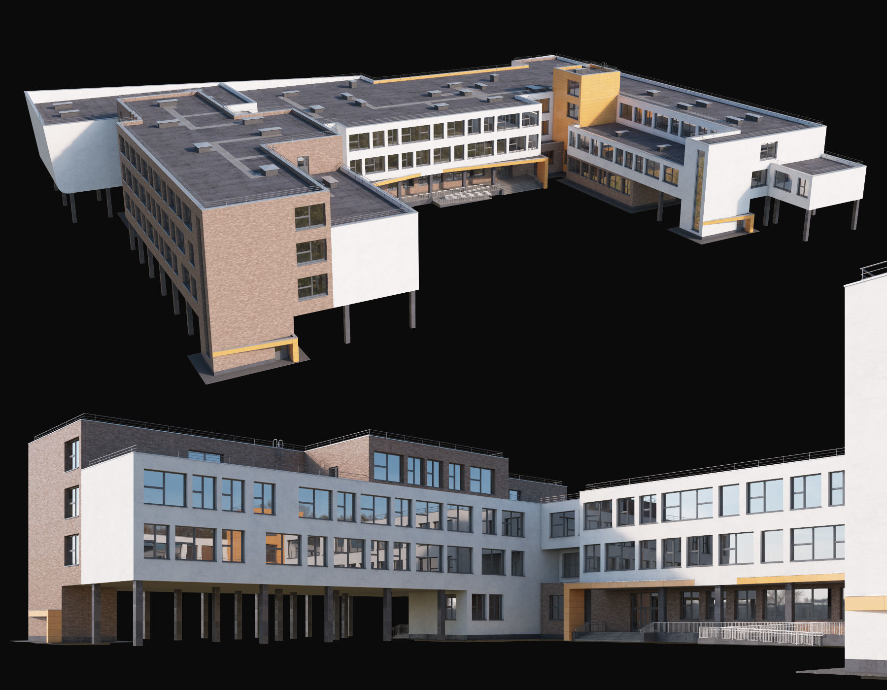 Modern school building 3D model_3