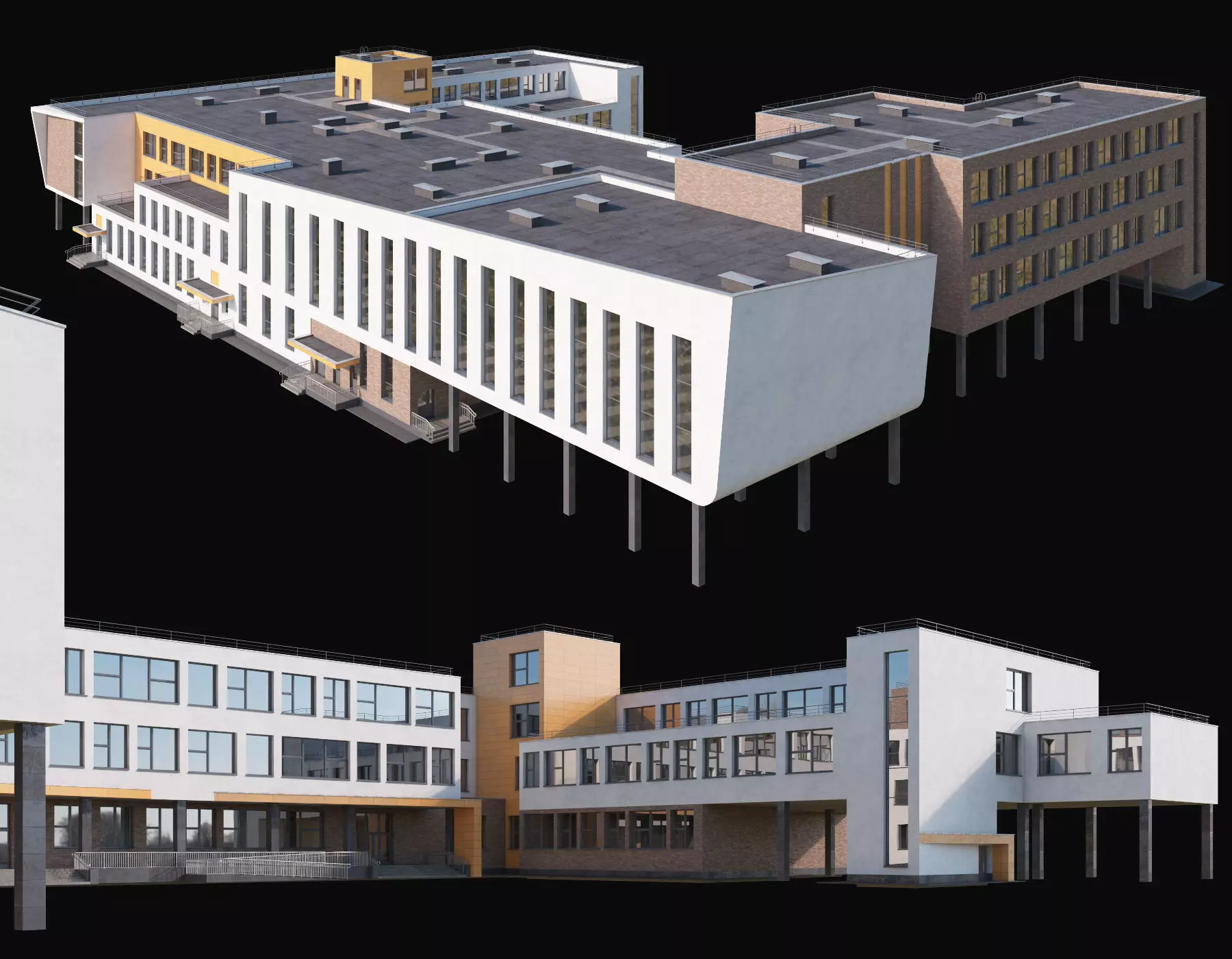 Modern school building 3D model_0