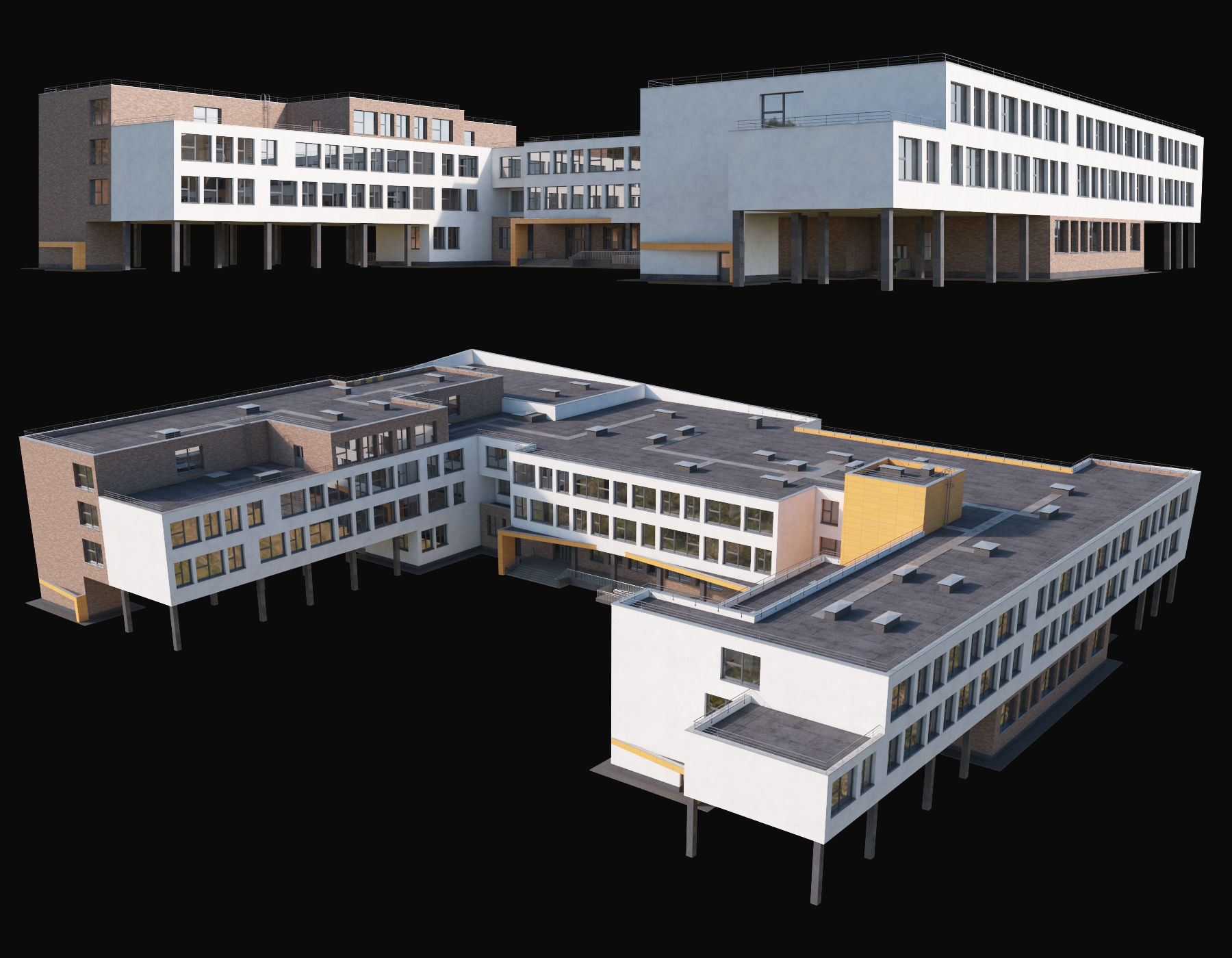 Modern school building 3D model_1