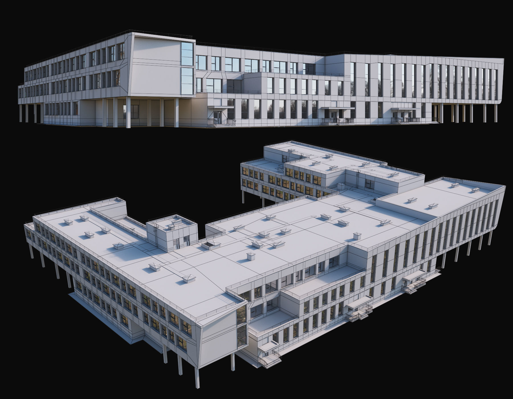 Modern school building 3D model_10