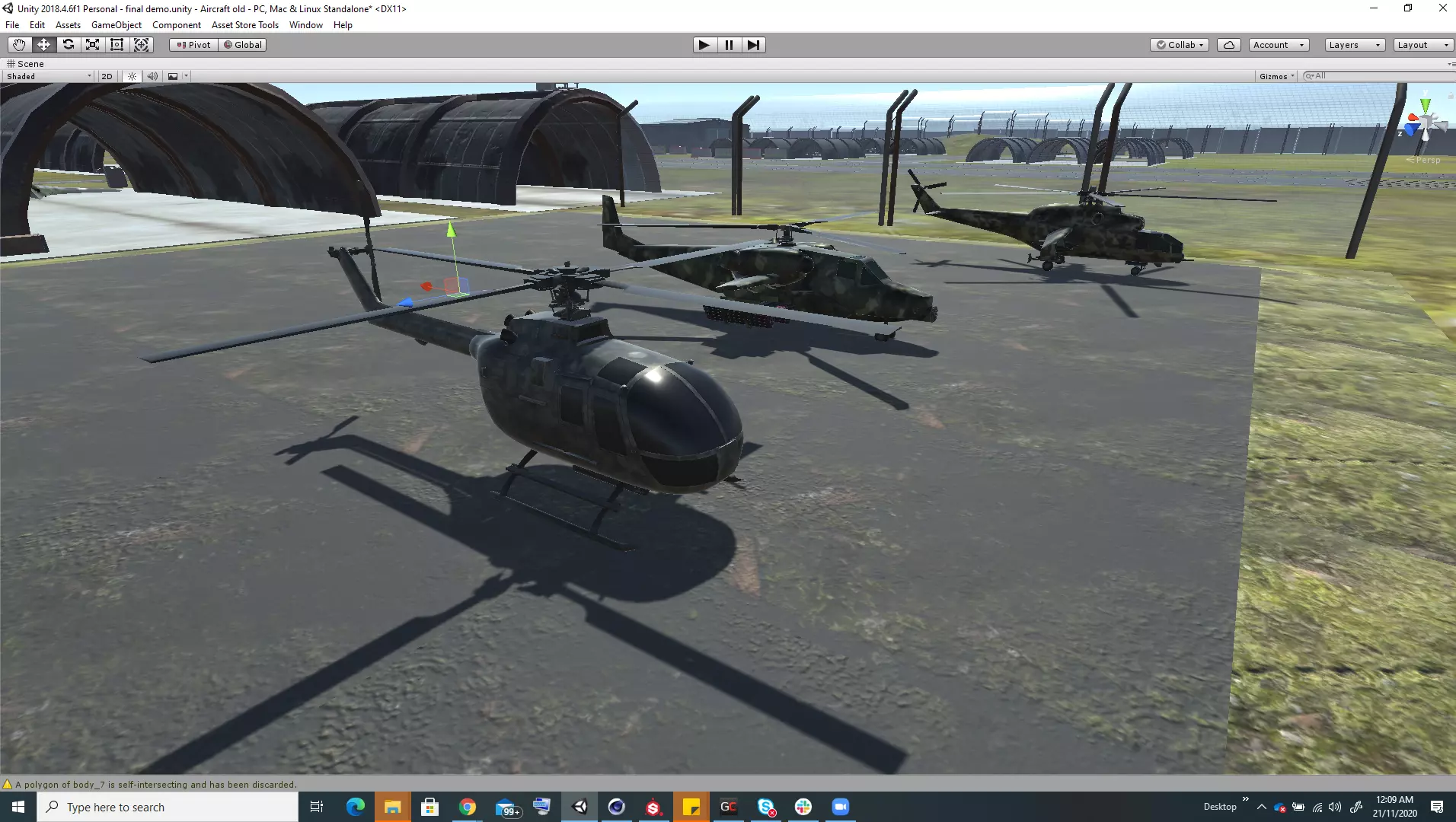 Low Poly game ready air field with helicopters and aircraft Low-poly 3D model_0