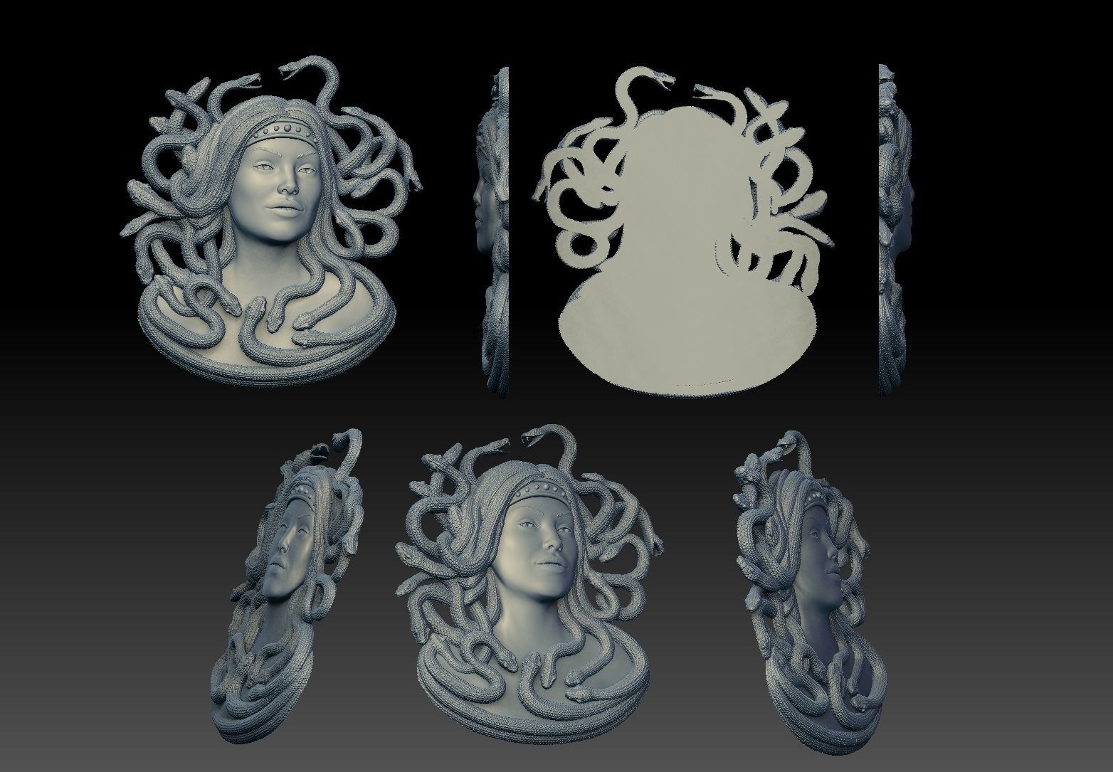 medusa pendant Bas-Relief  3D print model cnc 3D print model_4