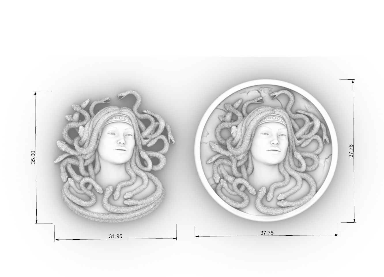 medusa pendant Bas-Relief  3D print model cnc 3D print model_10