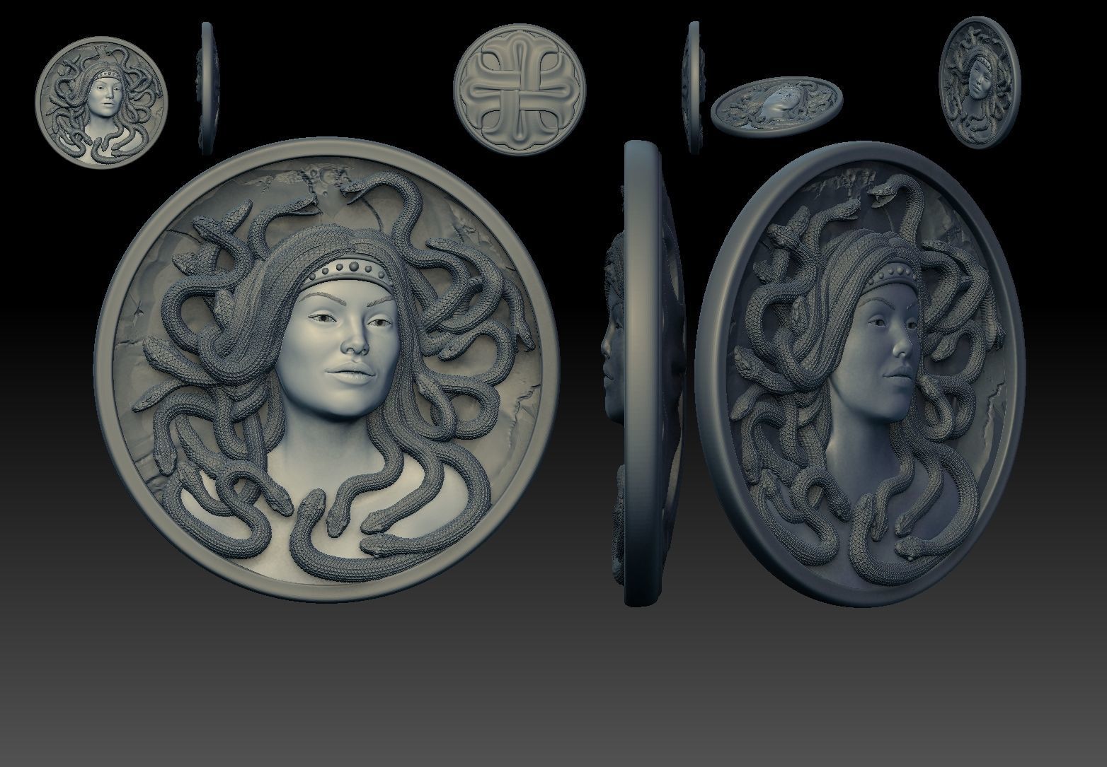 medusa pendant Bas-Relief  3D print model cnc 3D print model_9