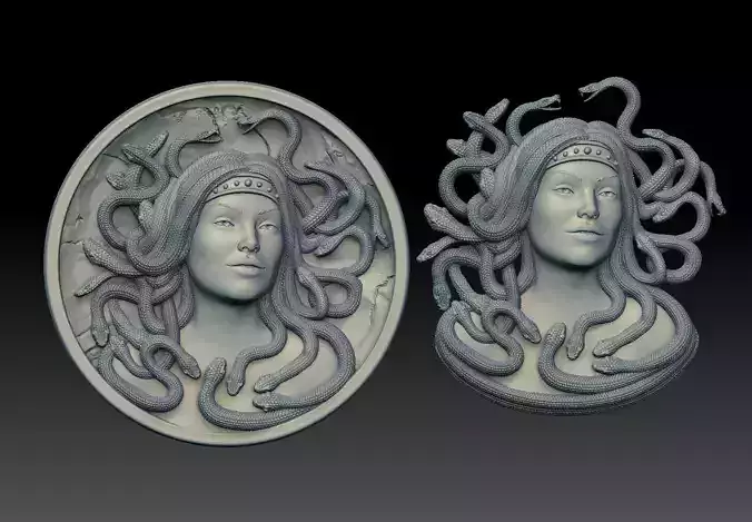 medusa pendant Bas-Relief  3D print model cnc 3D print model