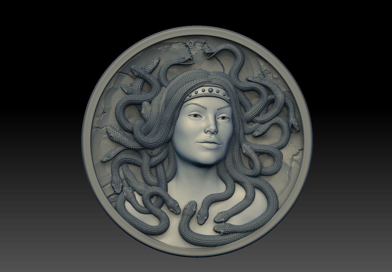 medusa pendant Bas-Relief  3D print model cnc 3D print model_3