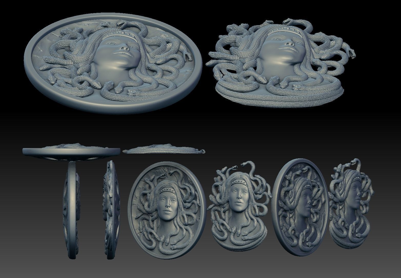 medusa pendant Bas-Relief  3D print model cnc 3D print model_1