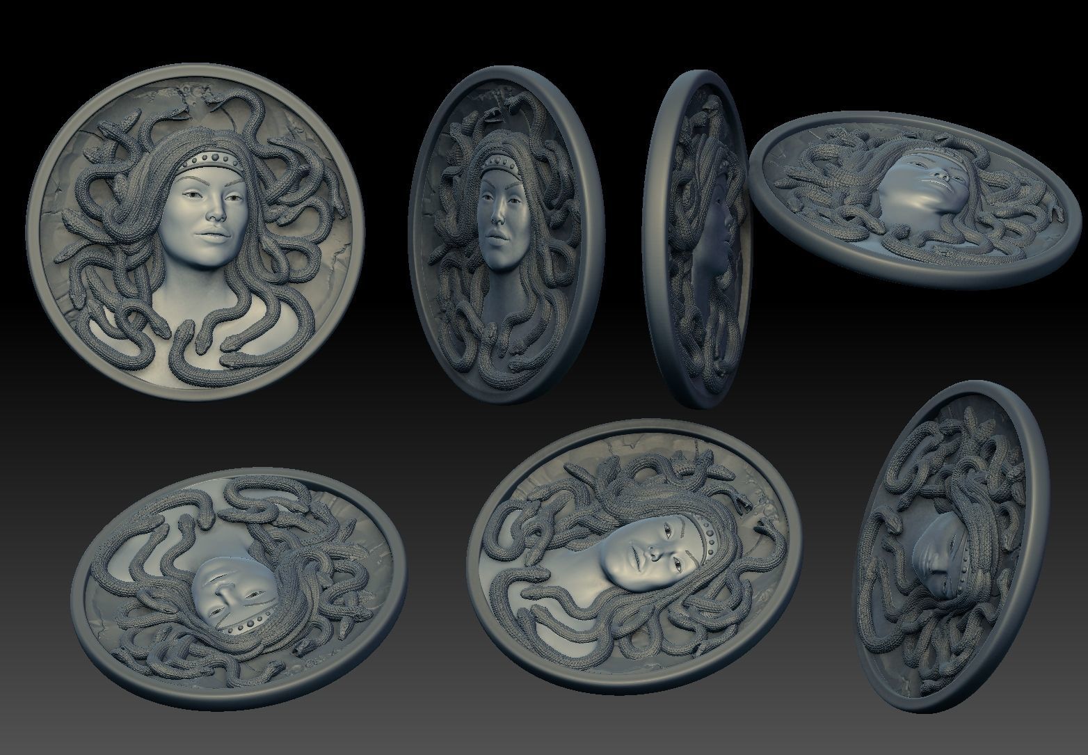 medusa pendant Bas-Relief  3D print model cnc 3D print model_5