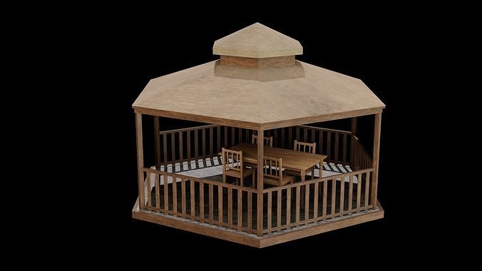 Gazeboo 3D model Low-poly wooden gazebo Low-poly 3D model