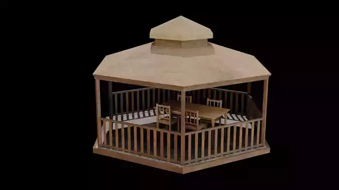 Gazeboo 3D model Low-poly wooden gazebo Low-poly 3D model