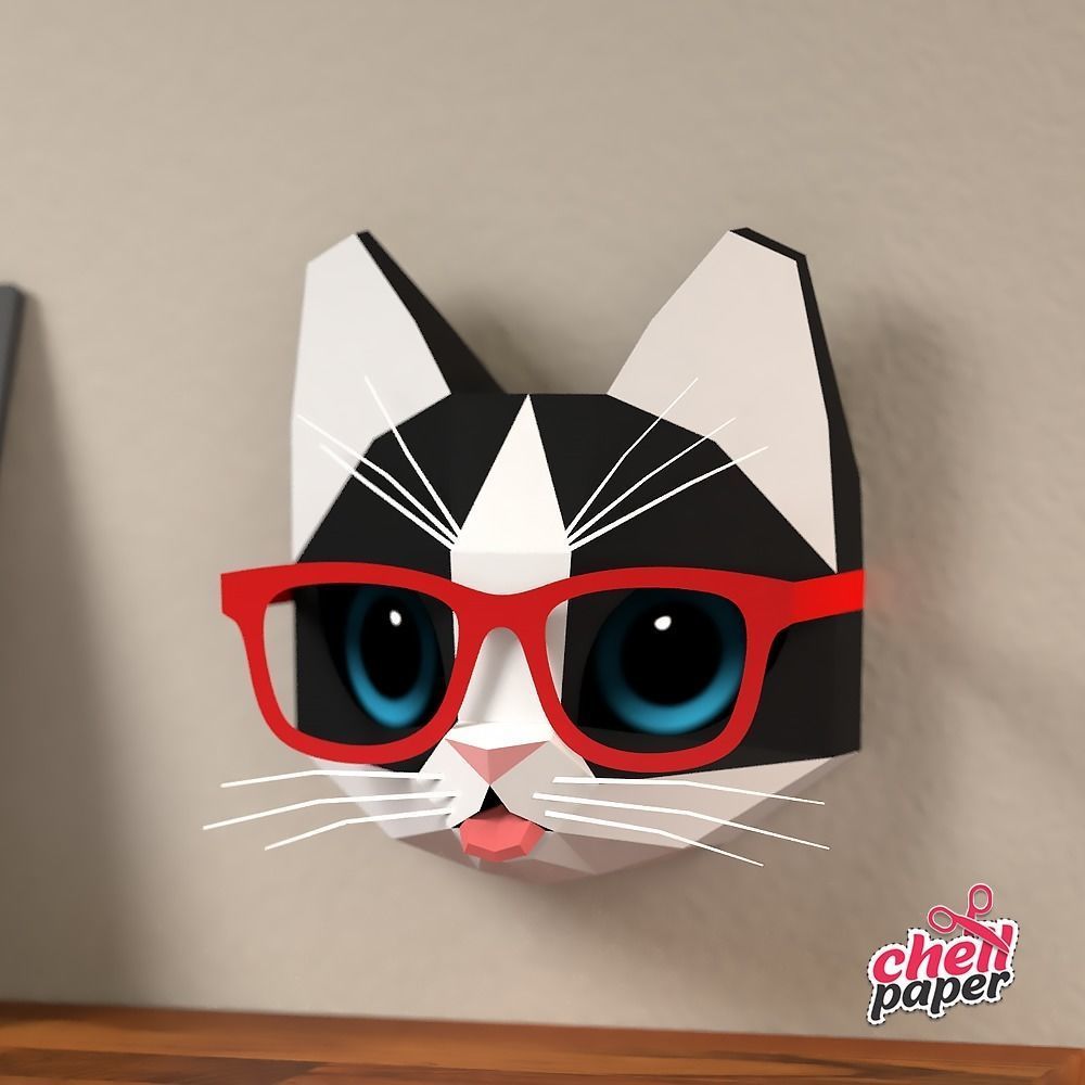 Kitten with glasses Low-poly 3D model_1