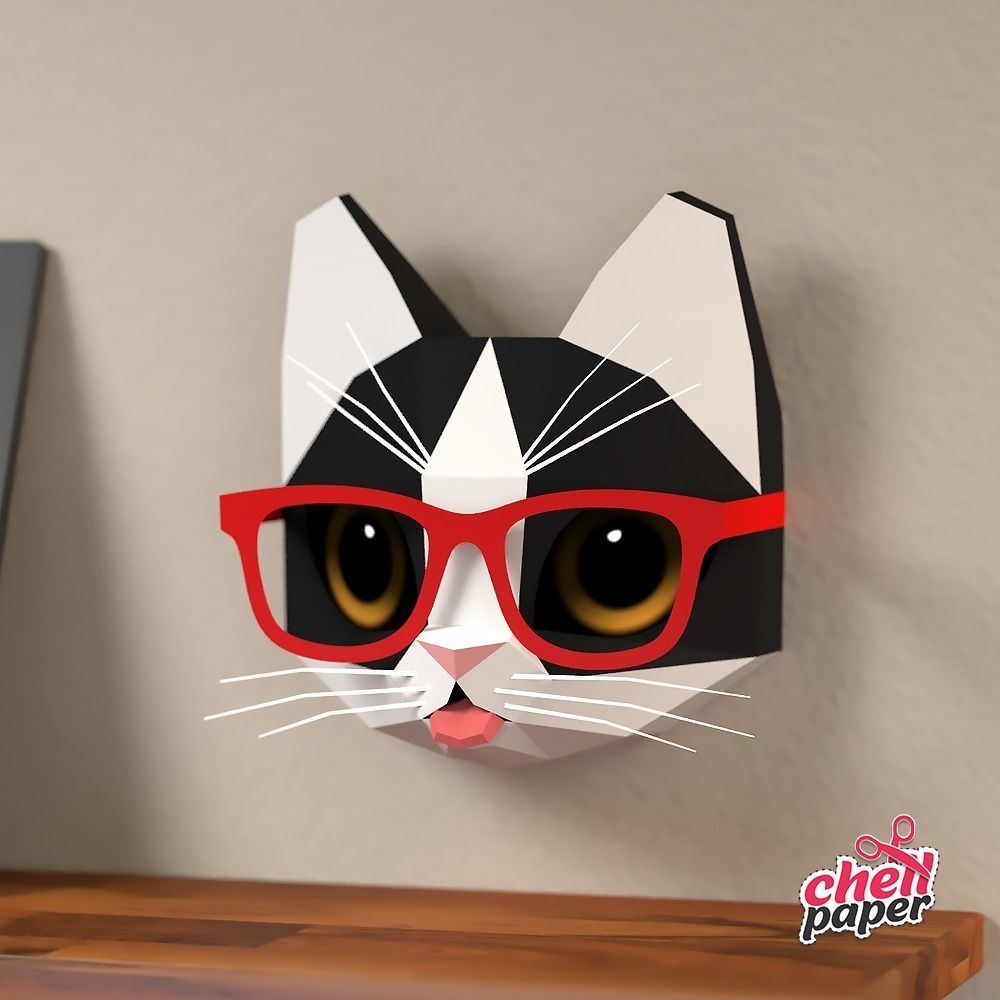 Kitten with glasses Low-poly 3D model_2