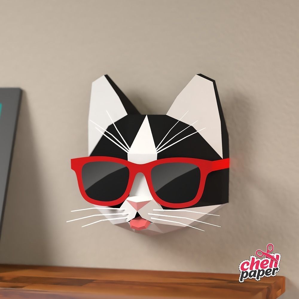 Kitten with glasses Low-poly 3D model_3