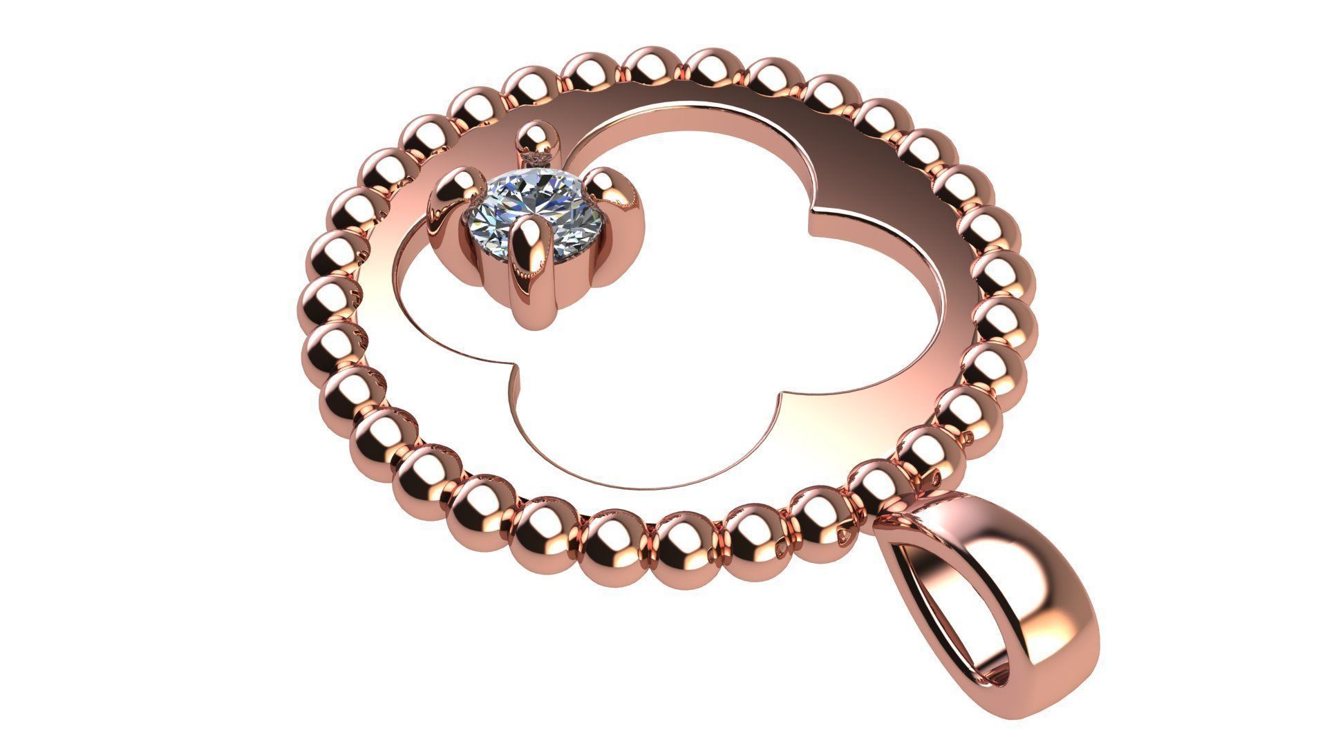 Quaterfoil Pendant with Diamond 3D print model_11