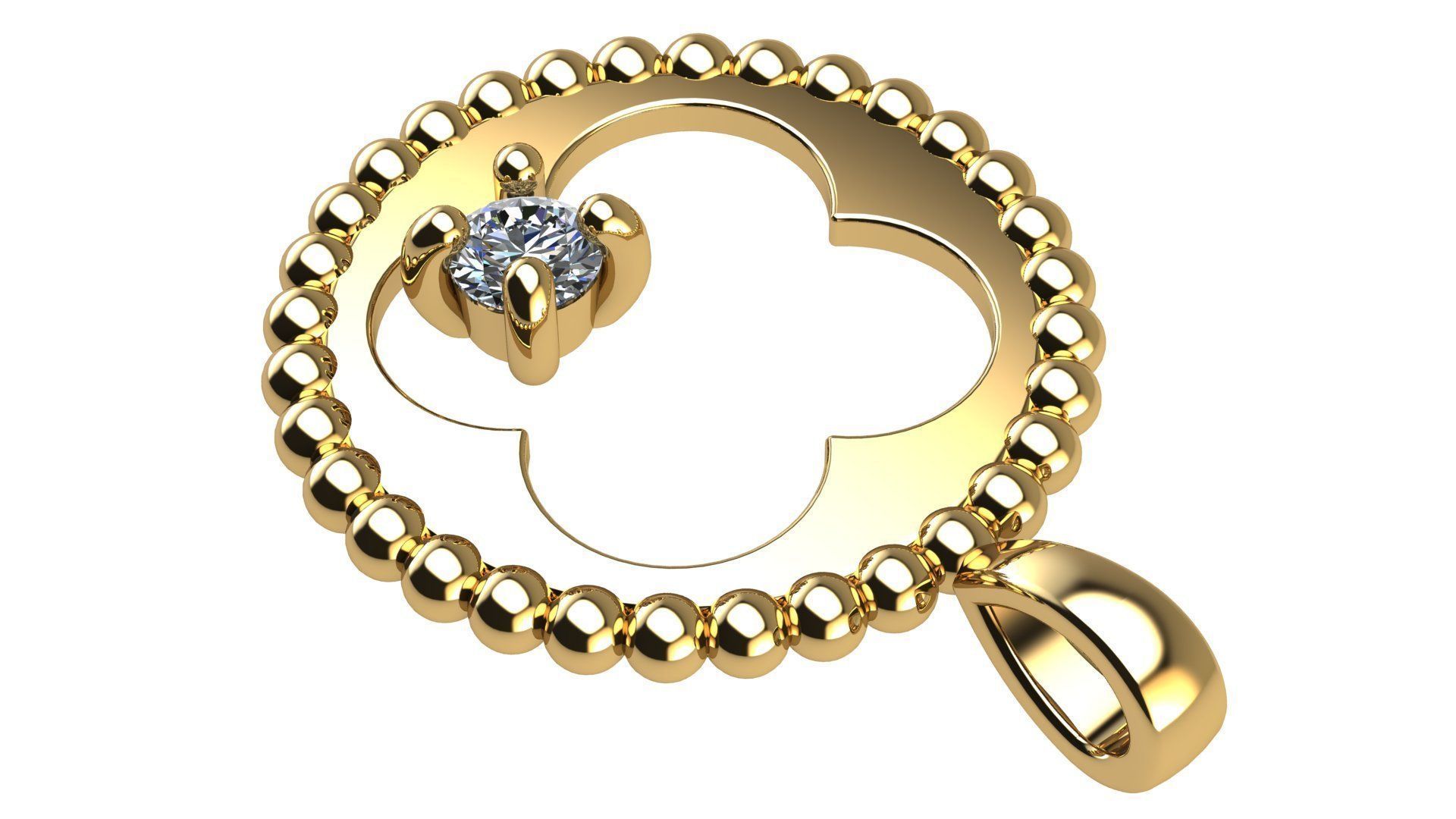 Quaterfoil Pendant with Diamond 3D print model_4