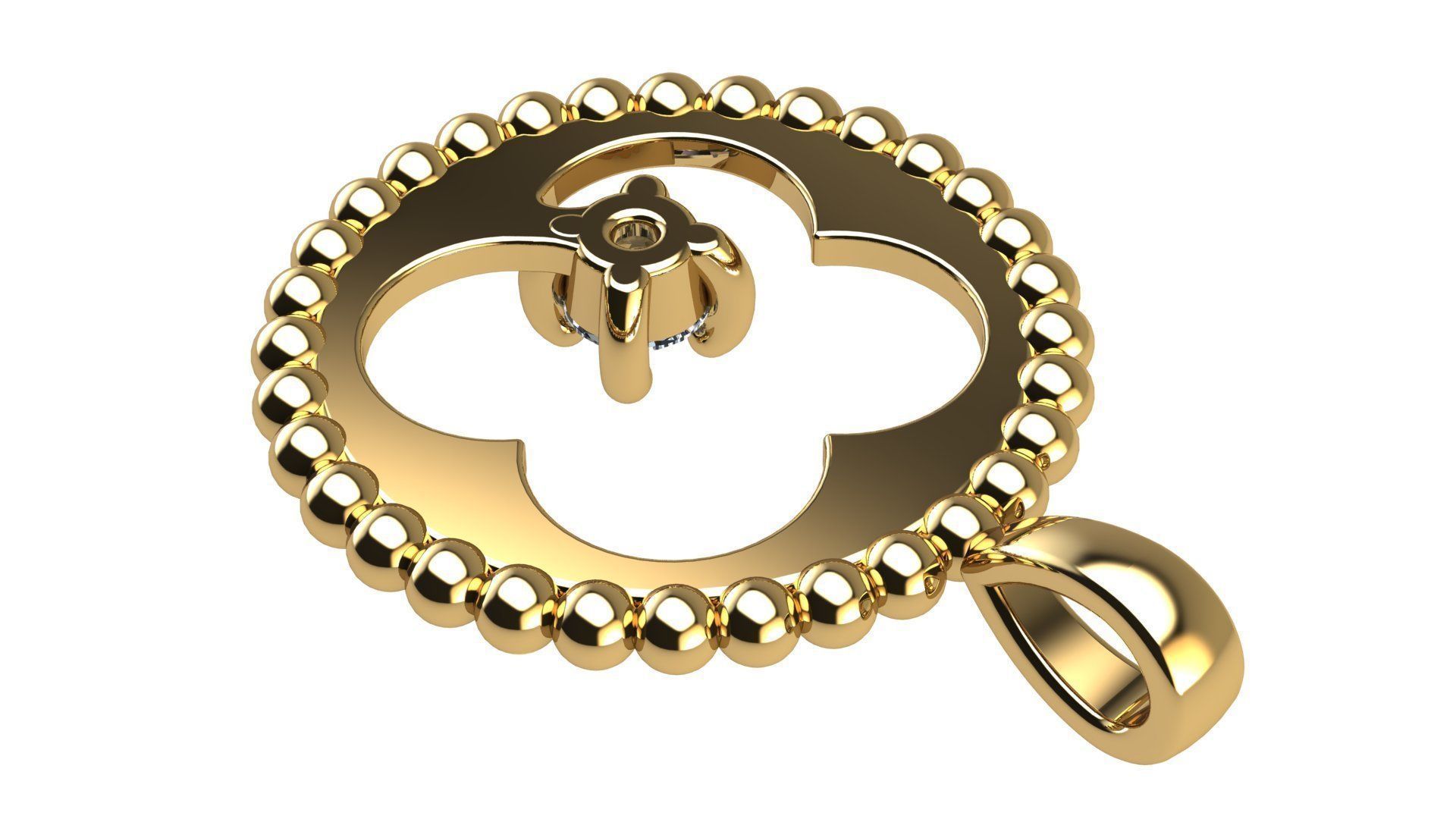 Quaterfoil Pendant with Diamond 3D print model_7