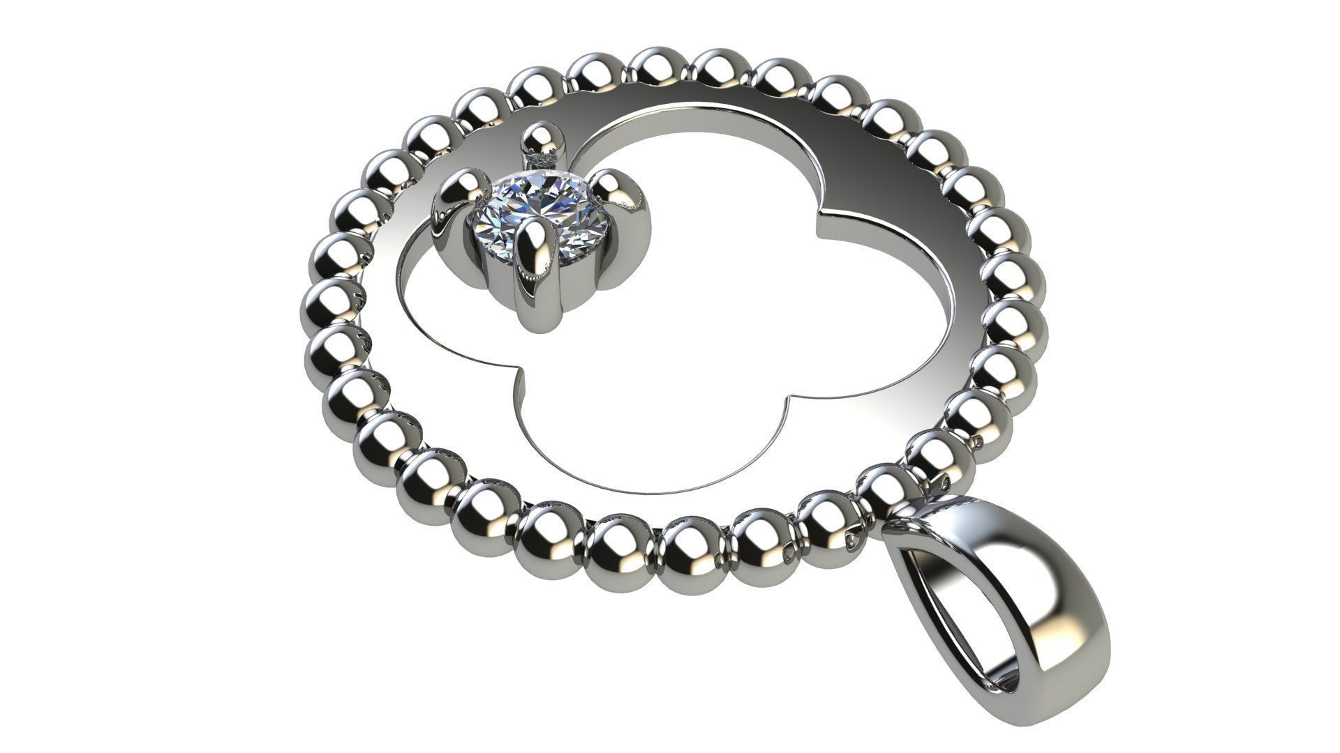 Quaterfoil Pendant with Diamond 3D print model_9