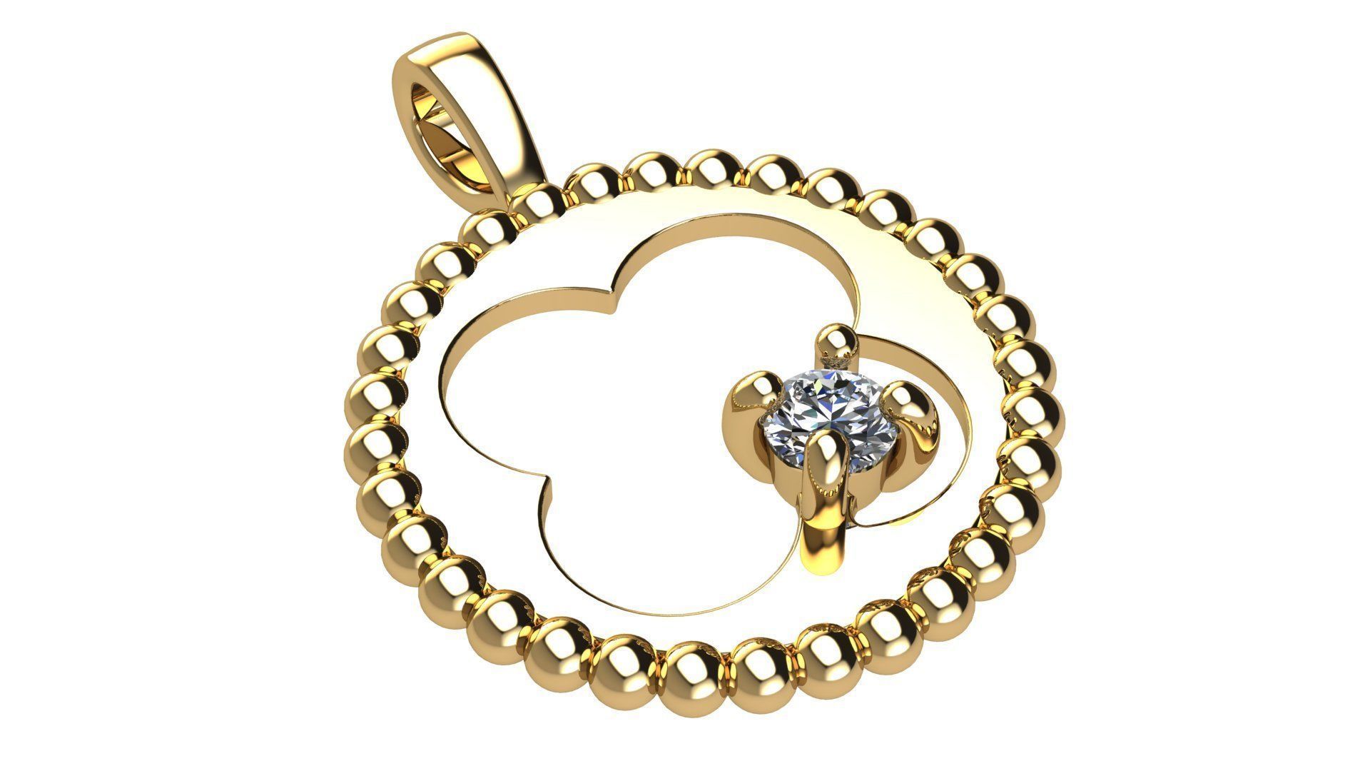 Quaterfoil Pendant with Diamond 3D print model_2