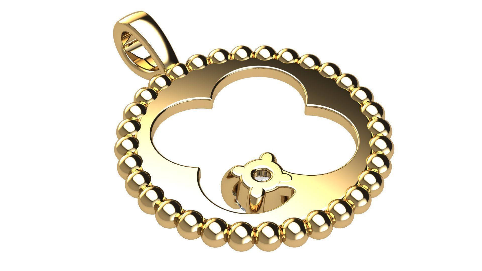 Quaterfoil Pendant with Diamond 3D print model_6