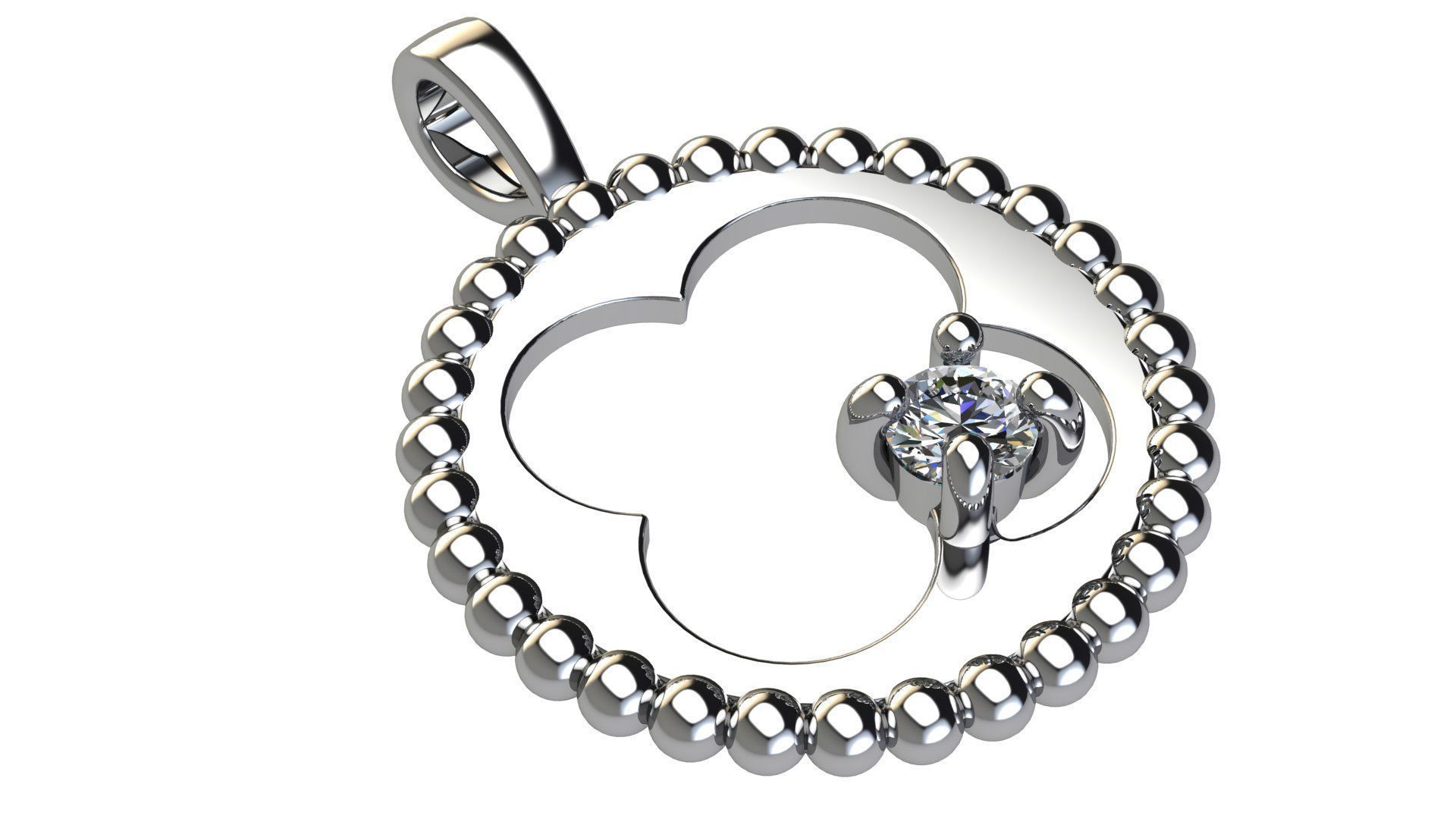 Quaterfoil Pendant with Diamond 3D print model_8