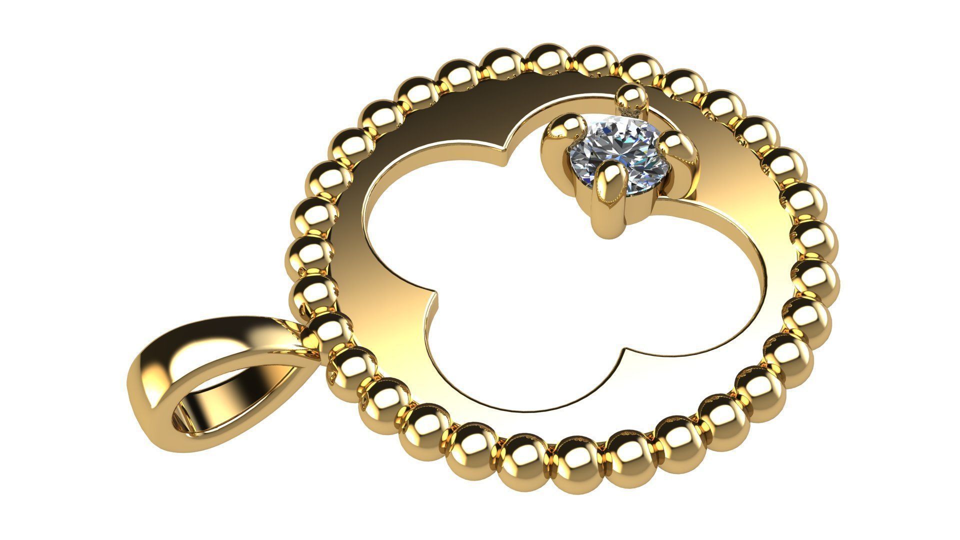 Quaterfoil Pendant with Diamond 3D print model_5