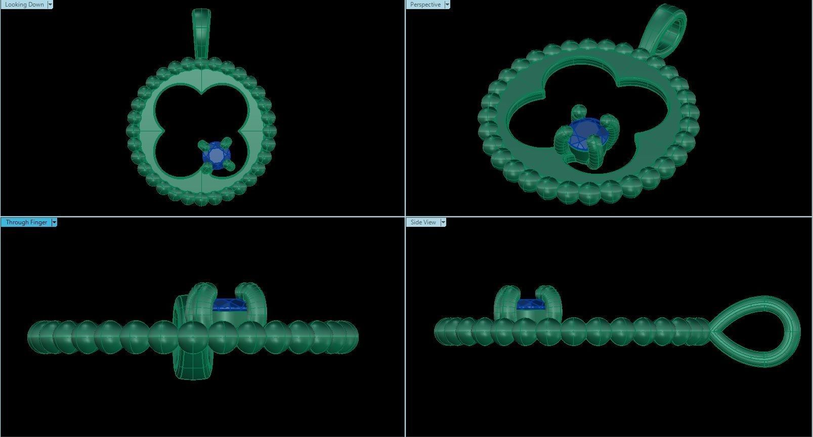 Quaterfoil Pendant with Diamond 3D print model_1