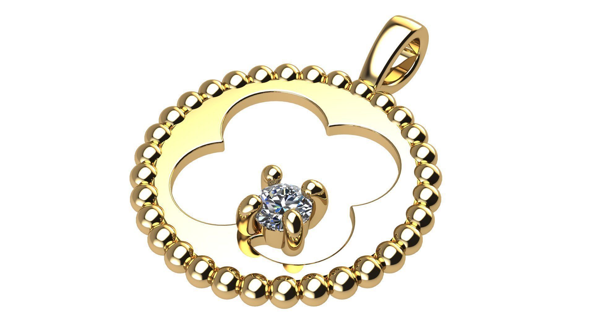 Quaterfoil Pendant with Diamond 3D print model_3