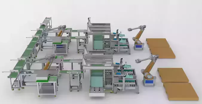 Pcb board loading package stacking conveyor line 3D model