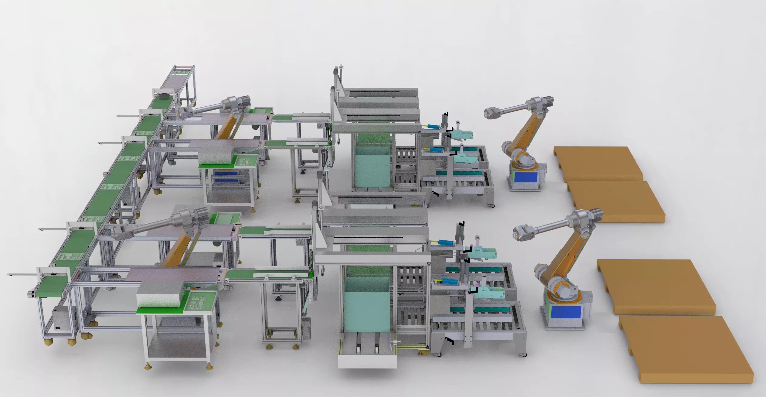 Pcb board loading package stacking conveyor line 3D model_0
