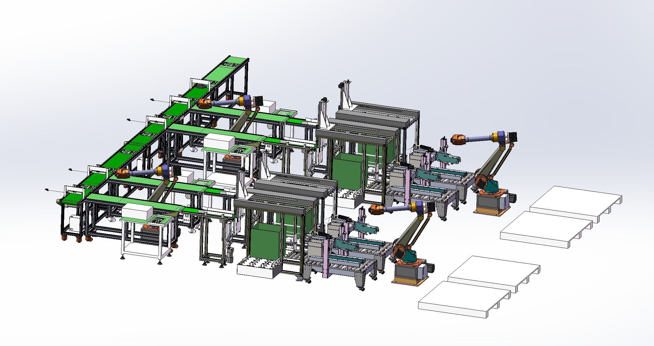 Pcb board loading package stacking conveyor line 3D model_9