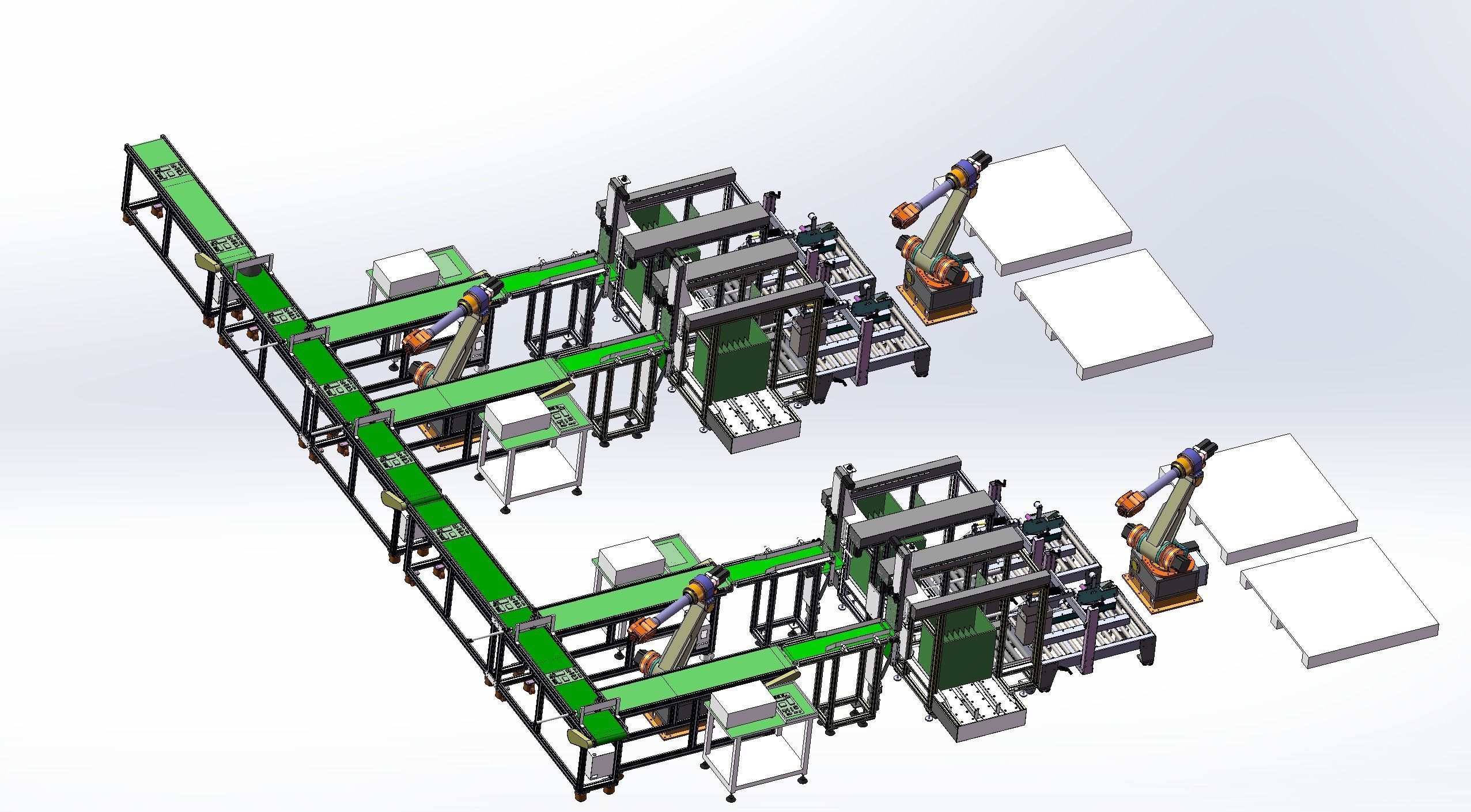 Pcb board loading package stacking conveyor line 3D model_3