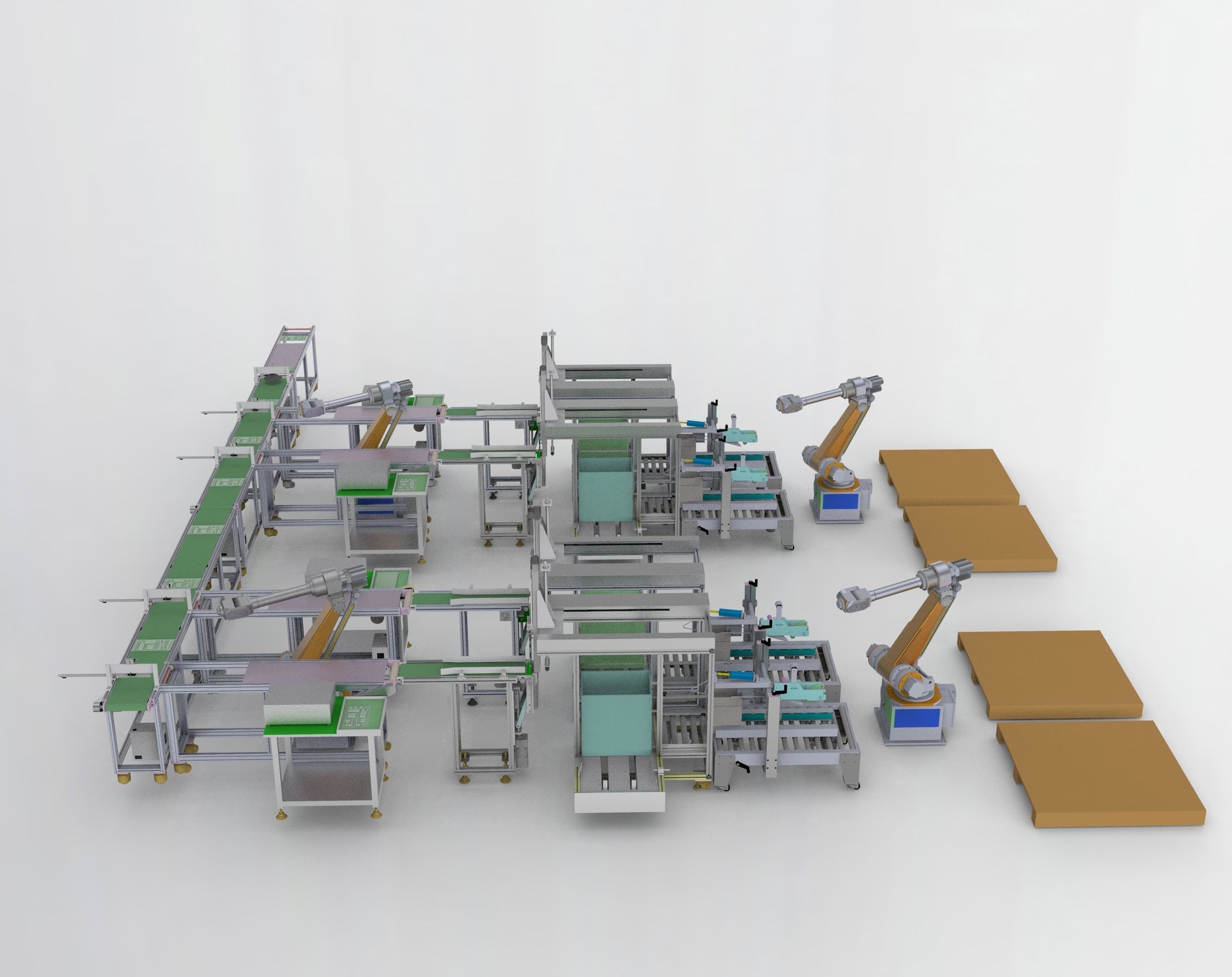 Pcb board loading package stacking conveyor line 3D model_10