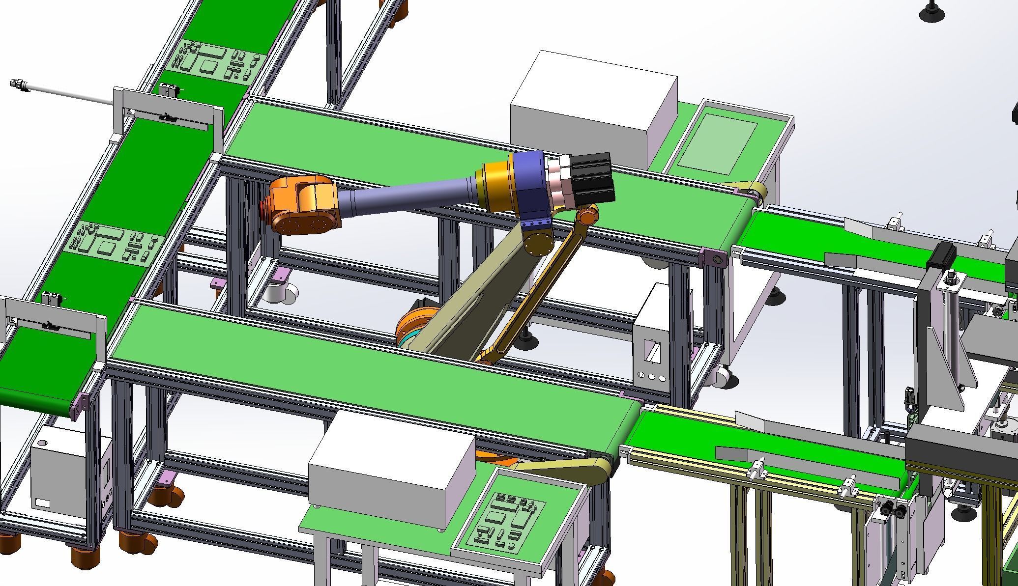 Pcb board loading package stacking conveyor line 3D model_4