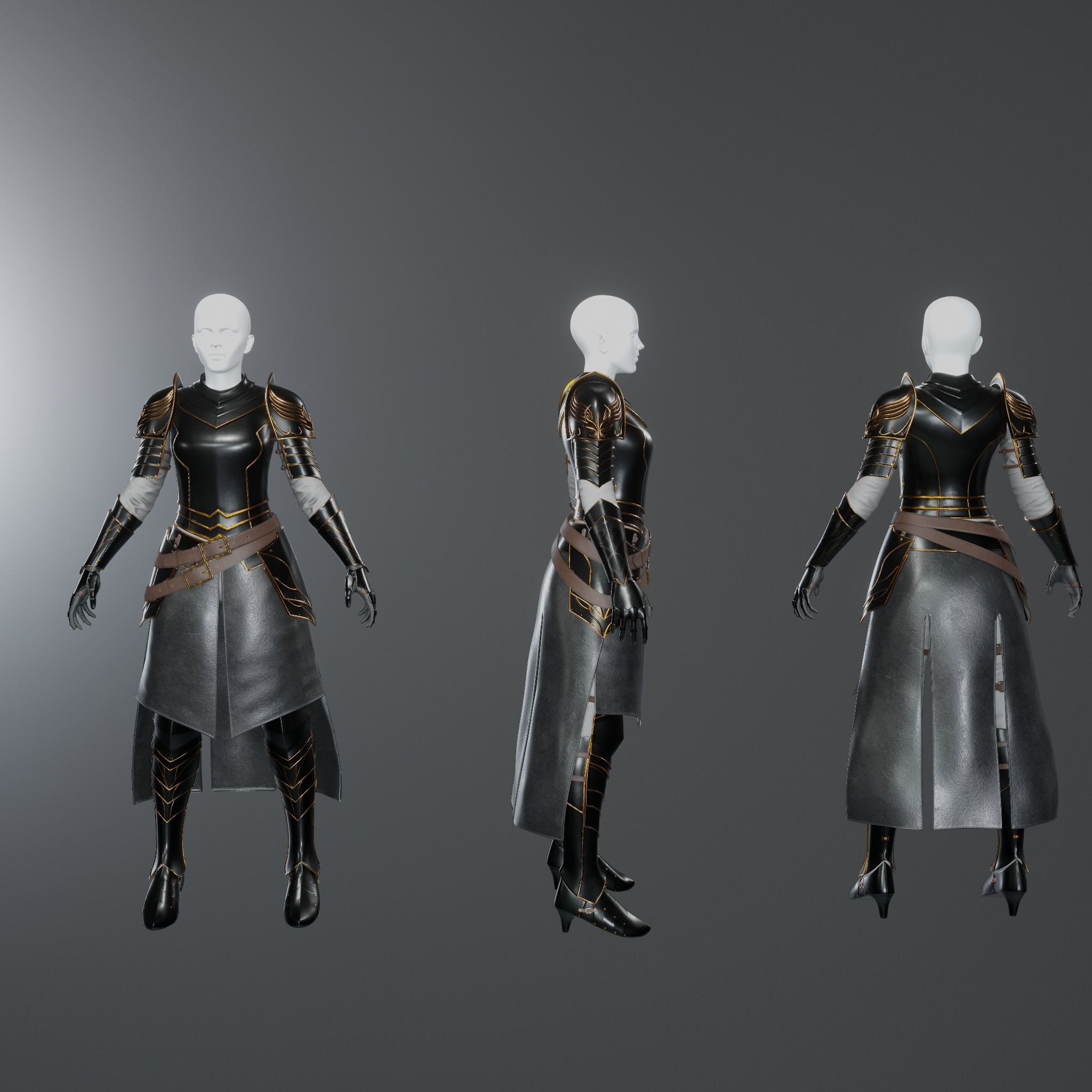 Female Dark Knight Armor 3D model_2