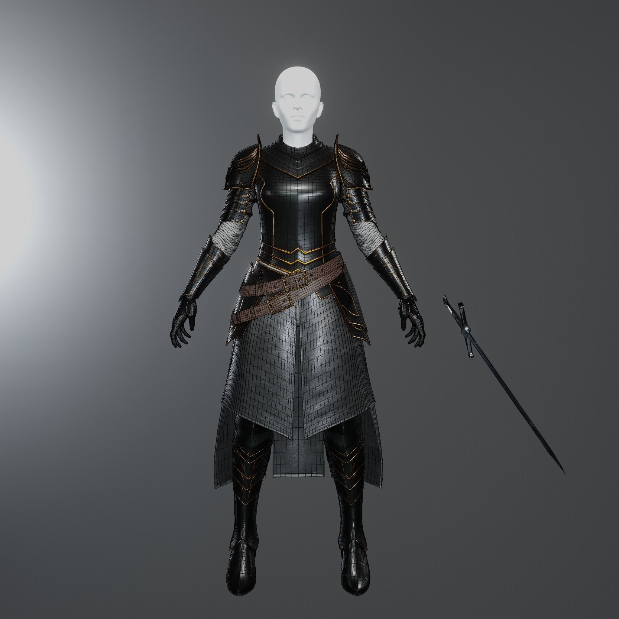 Female Dark Knight Armor 3D model_1