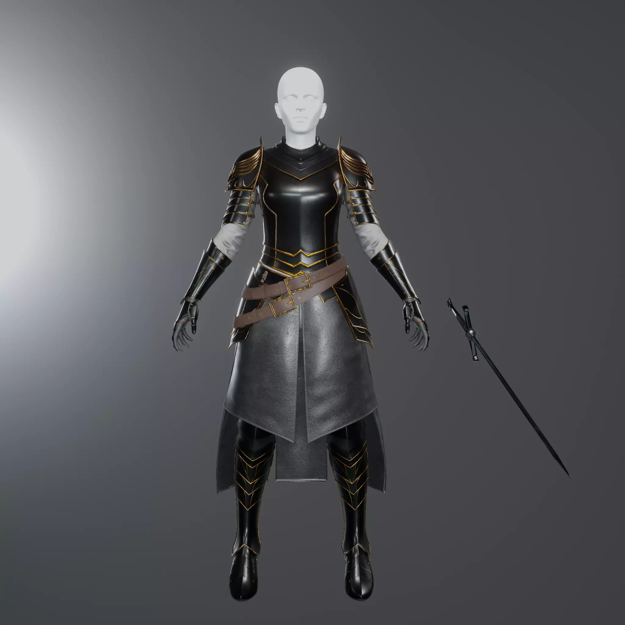 Female Dark Knight Armor 3D model_0