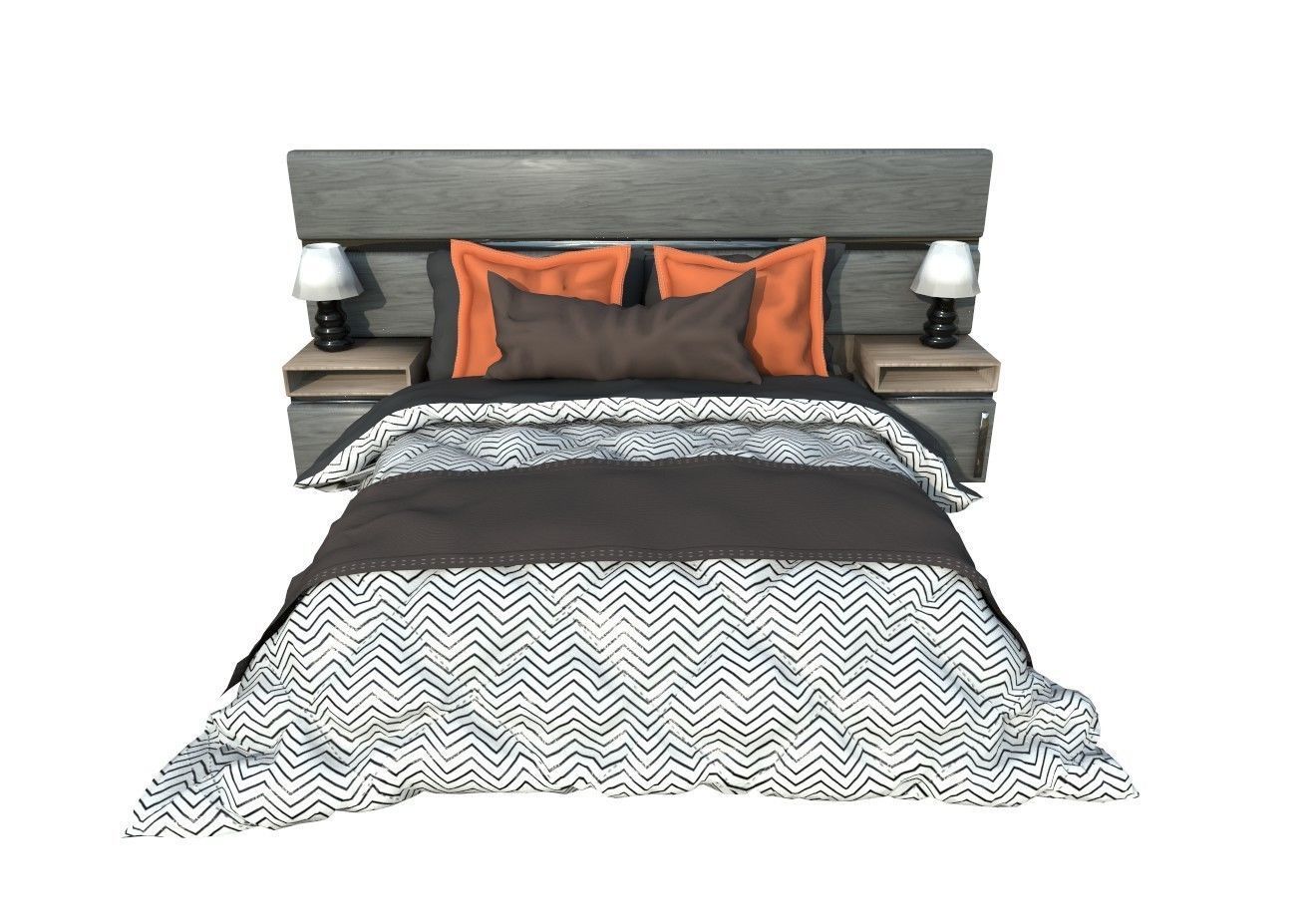 BEDROOM bed with orange and accents 3D model_1