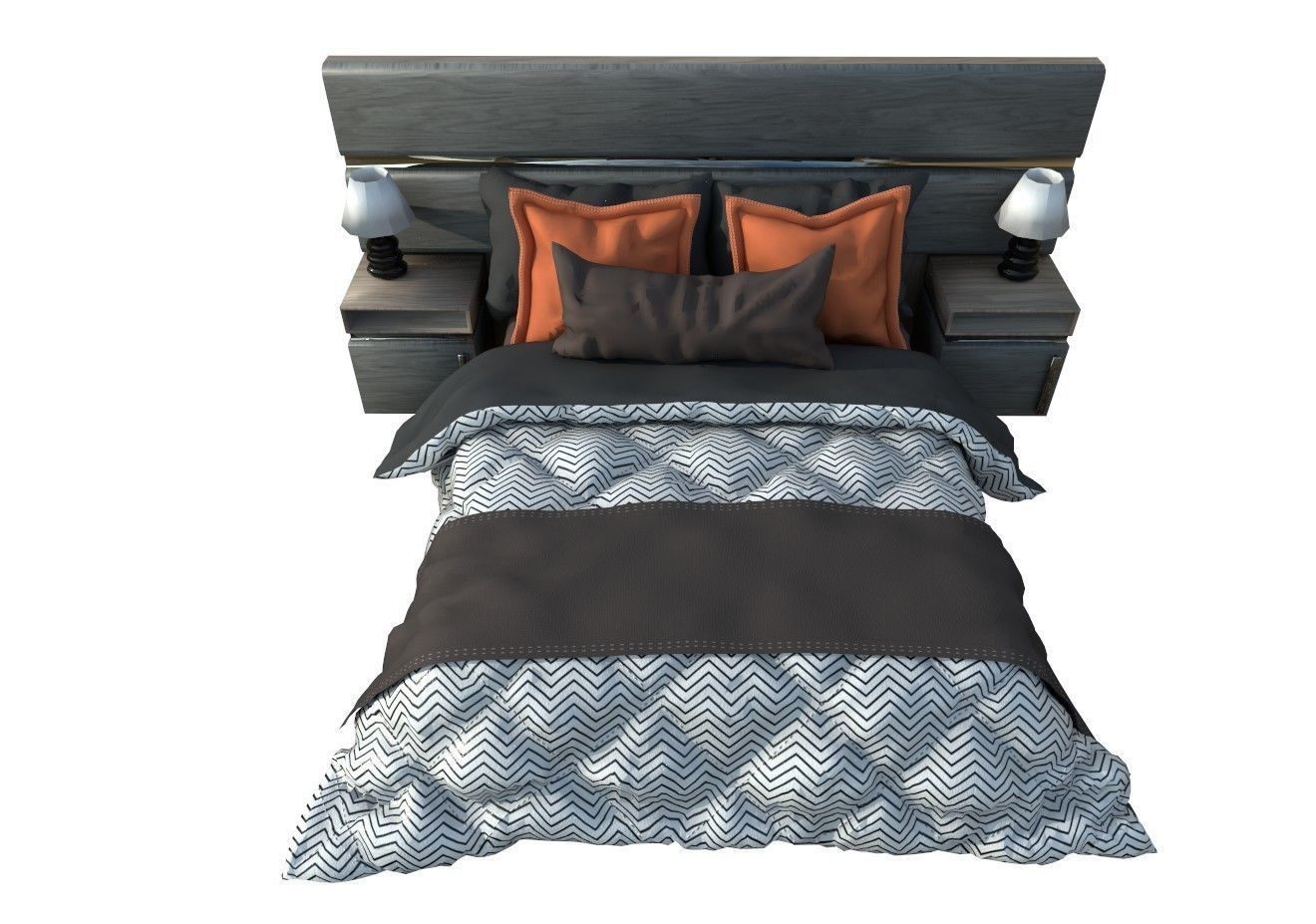 BEDROOM bed with orange and accents 3D model_3