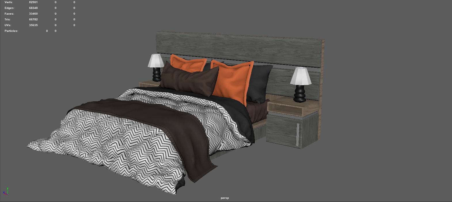BEDROOM bed with orange and accents 3D model_4